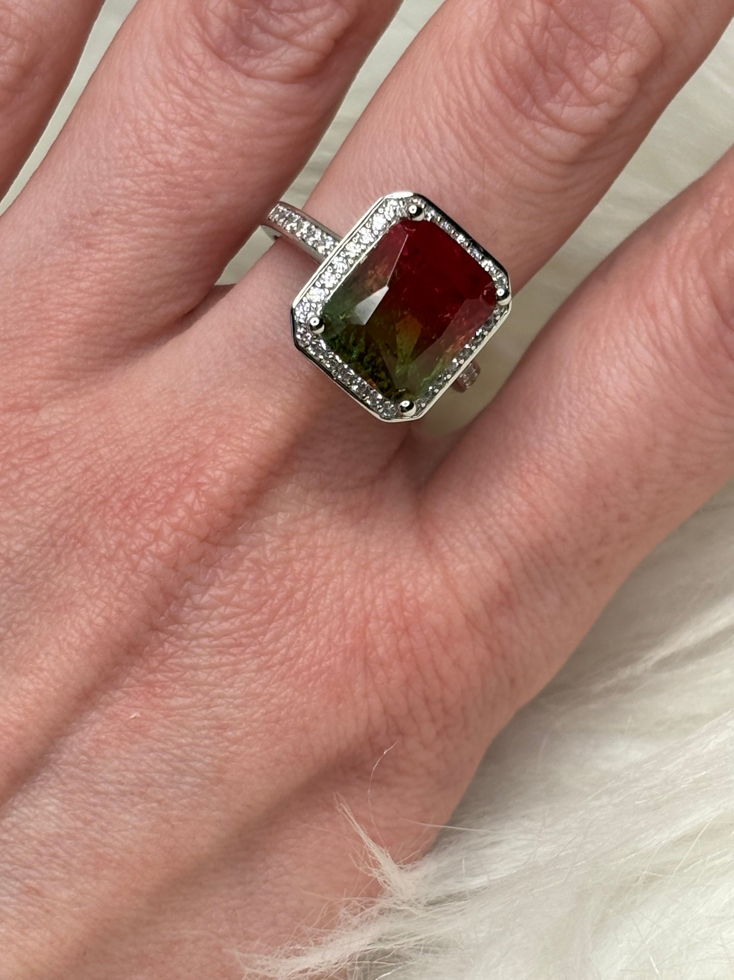 Elegant 6.20 ct Watermelon Quartz Designer Ring Sz 7