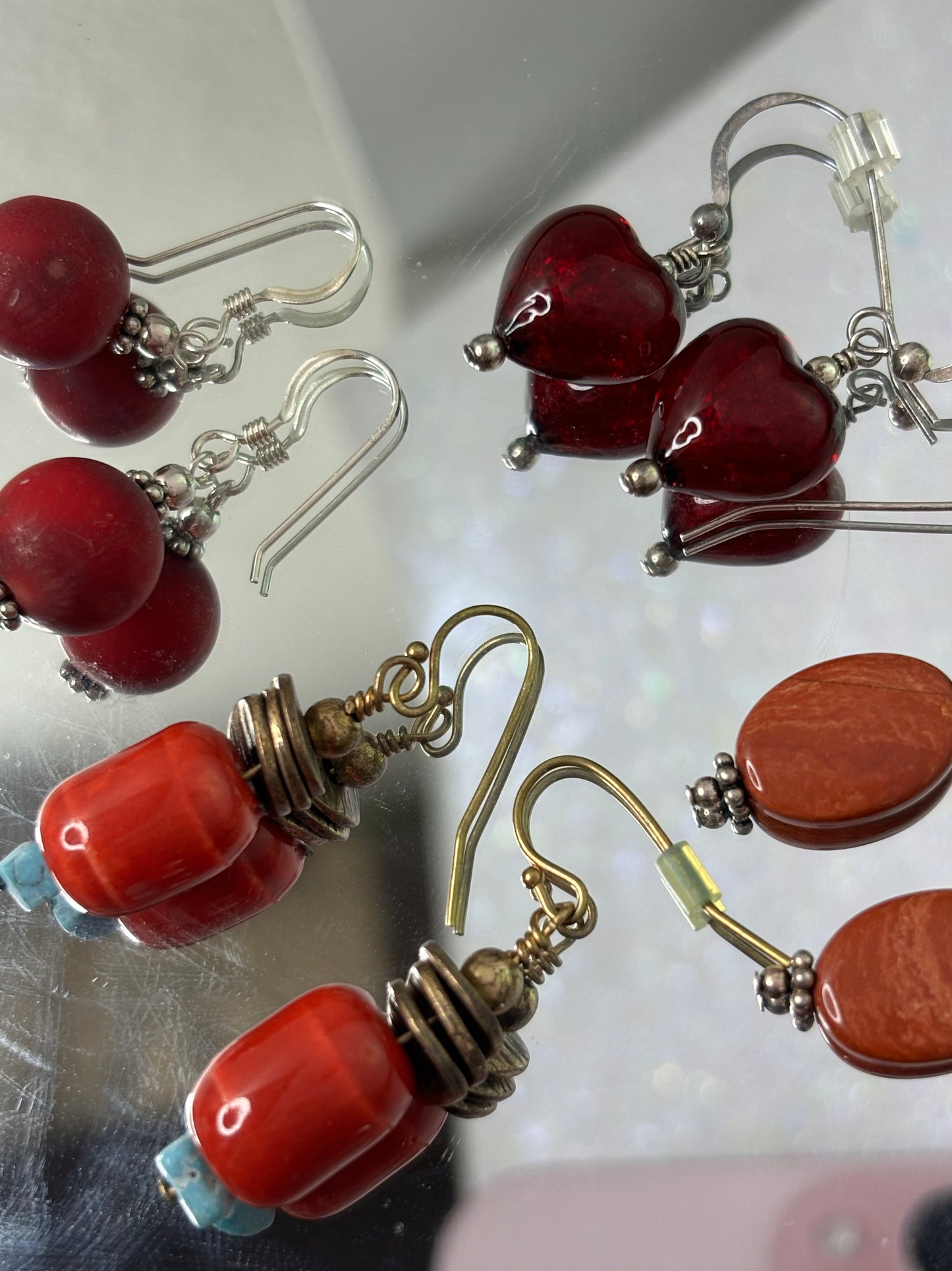 A061B Lot of Bead and Stone Earrings -Red/Orange