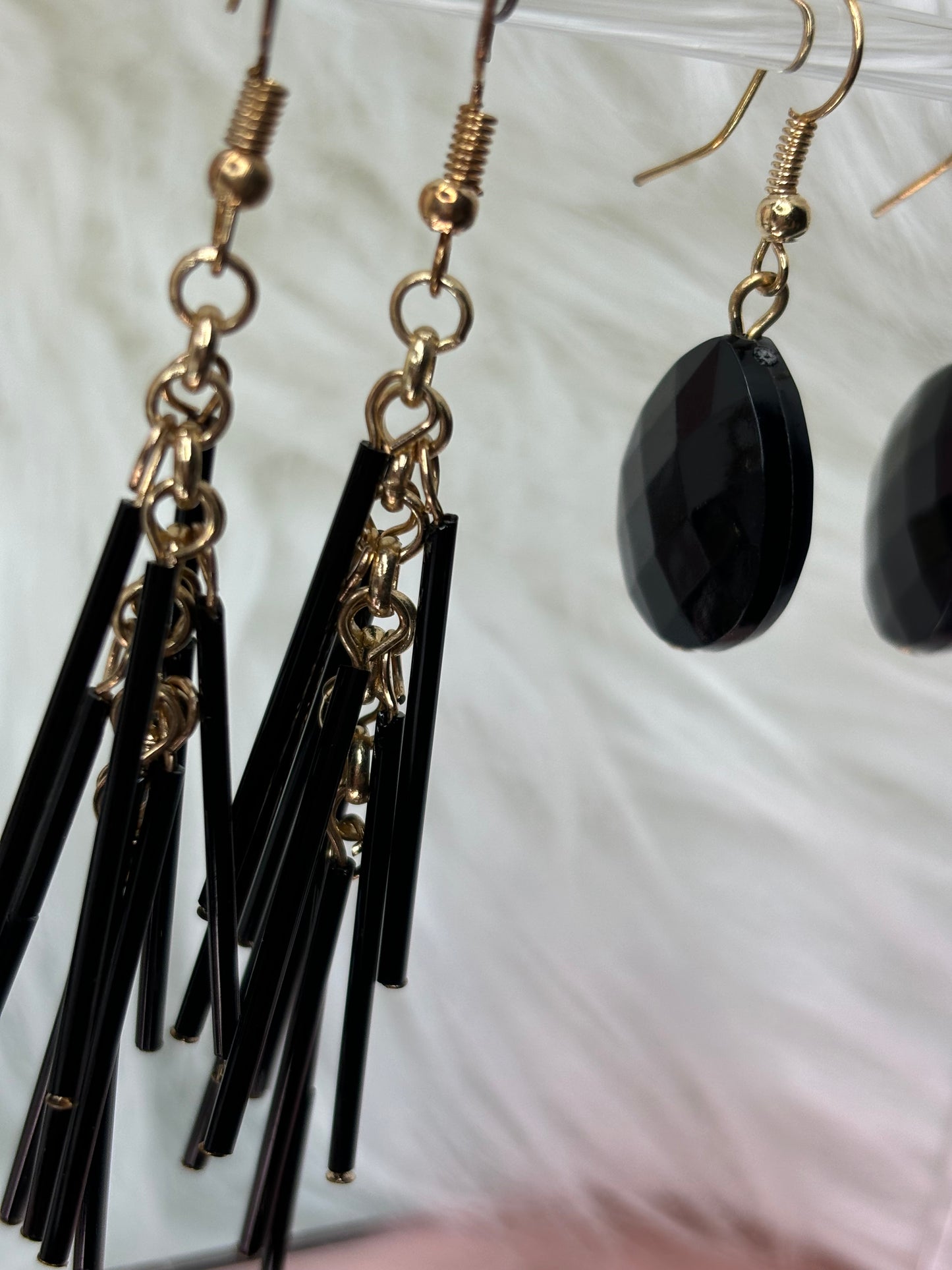 A144 Set of Black and Gold Tone Earrings