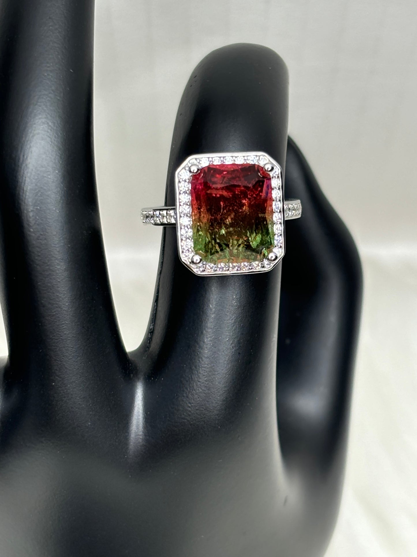 Elegant 6.20 ct Watermelon Quartz Designer Ring Sz 7