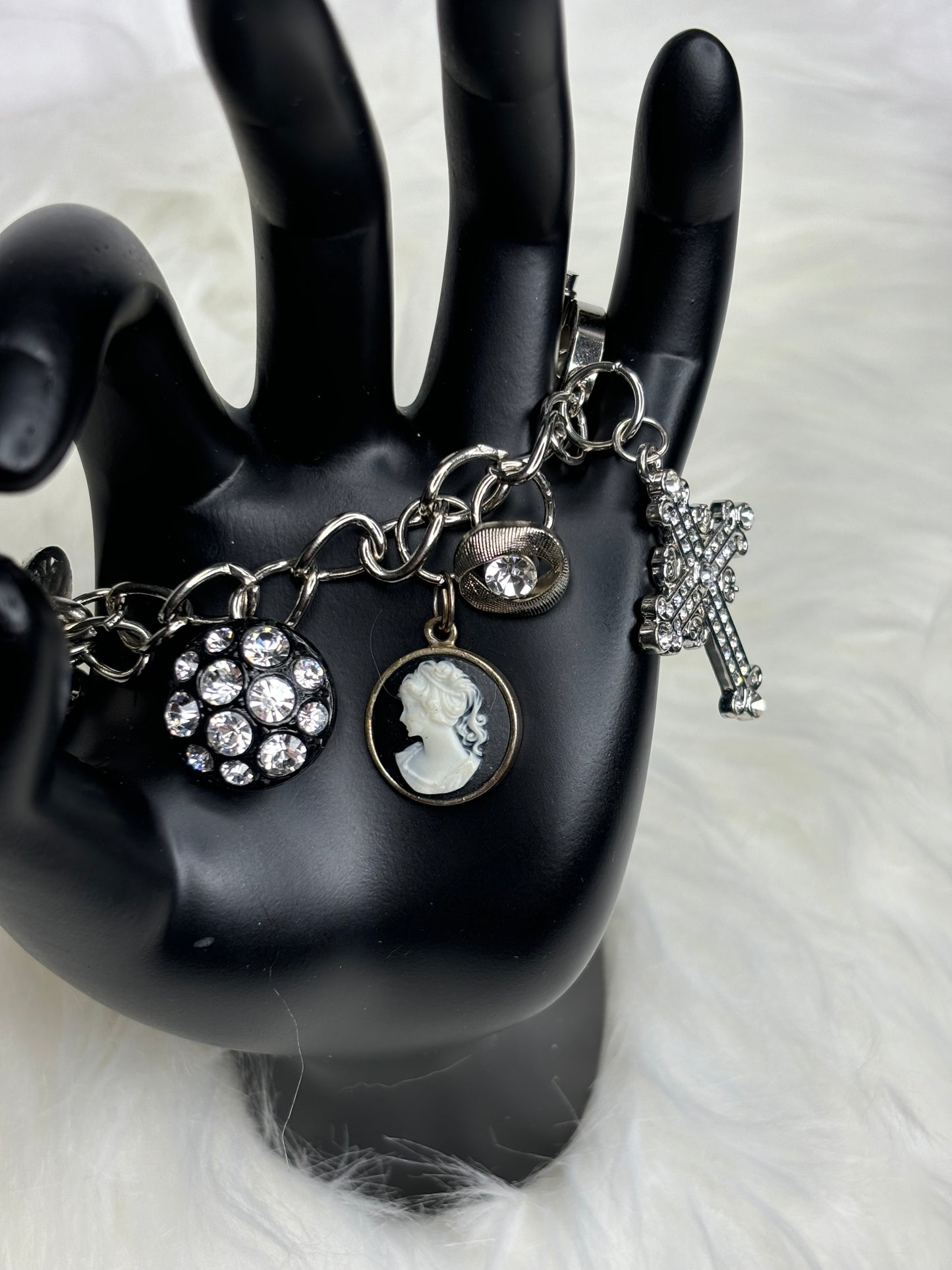 A213 Black and Silver Tone Charm Bracelet