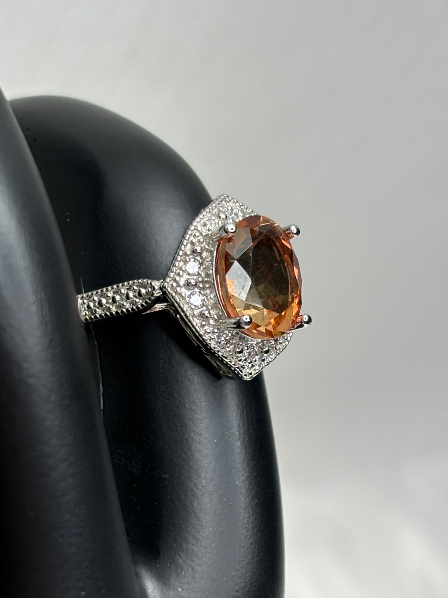 Oval 3.64 ct Natural Twilight Topaz & Diamond Ring Sz 6.25 Sterling Silver