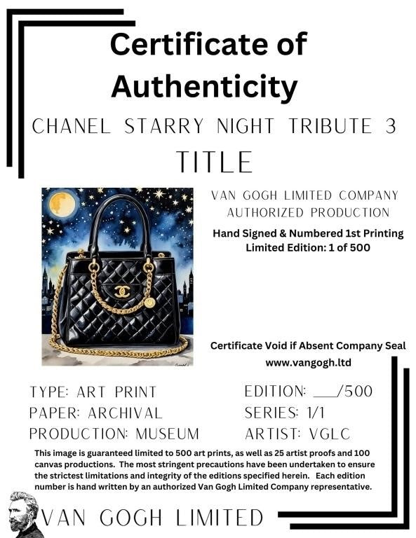 Chanel Starry Night Tribute 3 Signed Limited Edition Van Gogh LTD PRINT 14”x 18”