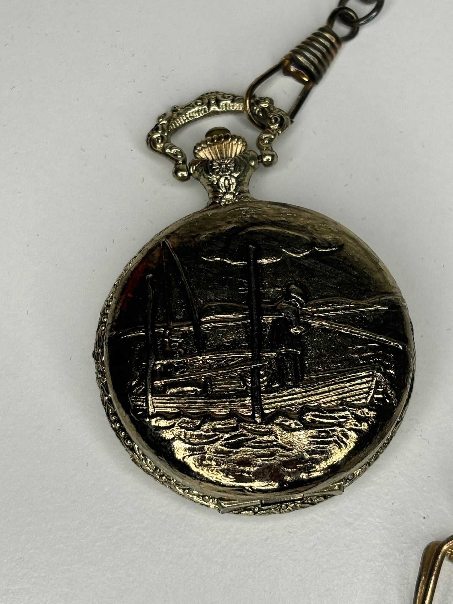 B019 1980s Fisherman Pocket Watch - Engraved Note