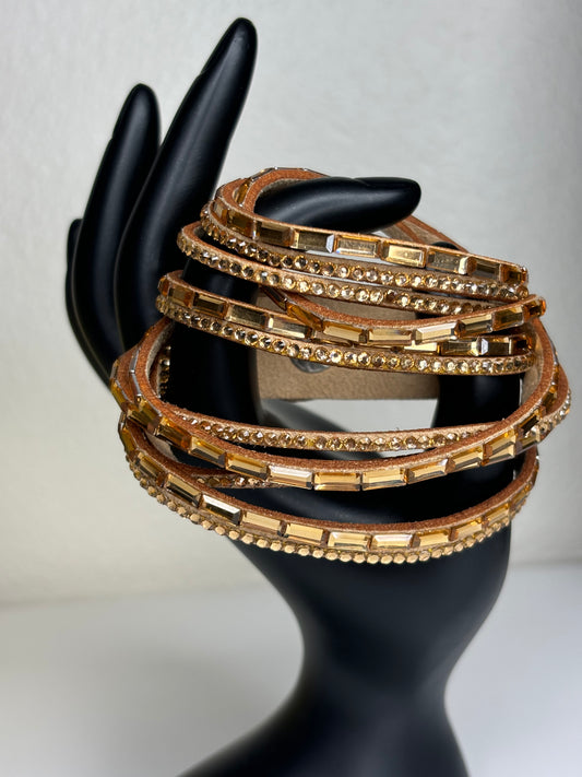 Brown & Gold Faux Leather Wrap Bracelet