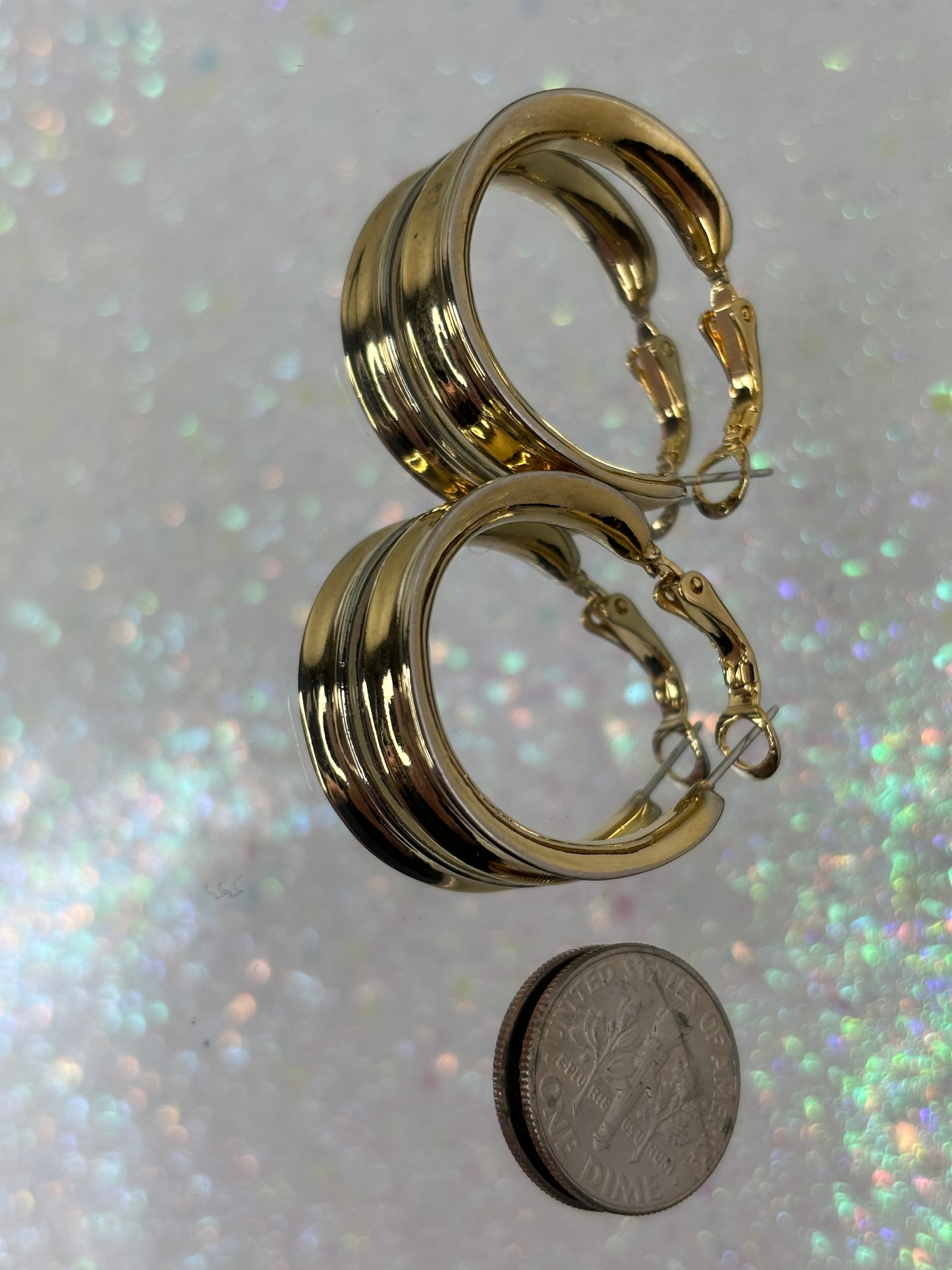 A013 Gold Toned Hoop Earrings 1”