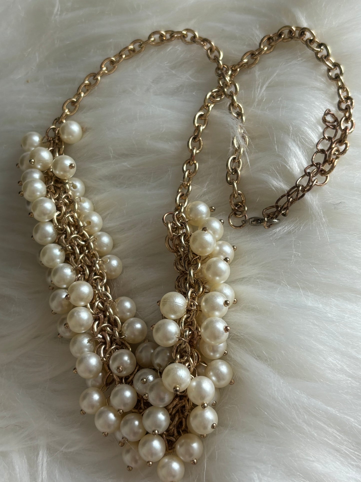 #0011 Cluster Pearl Gold Toned Necklace