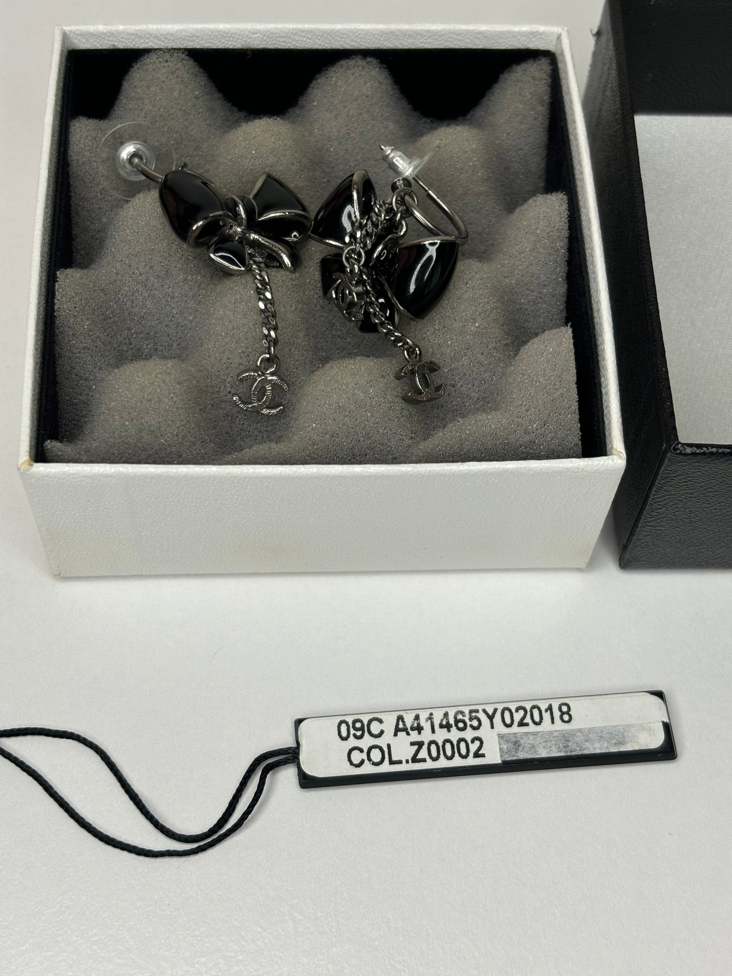 Authentic Chanel Rare Black Bow Earrings -Made in France Original Box and Tag Included