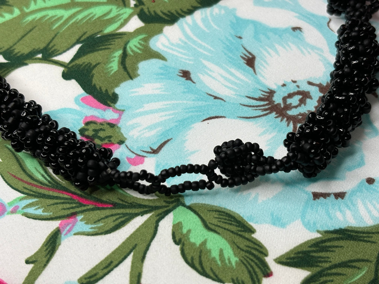 A173 Large Beaded Black Necklace 24”