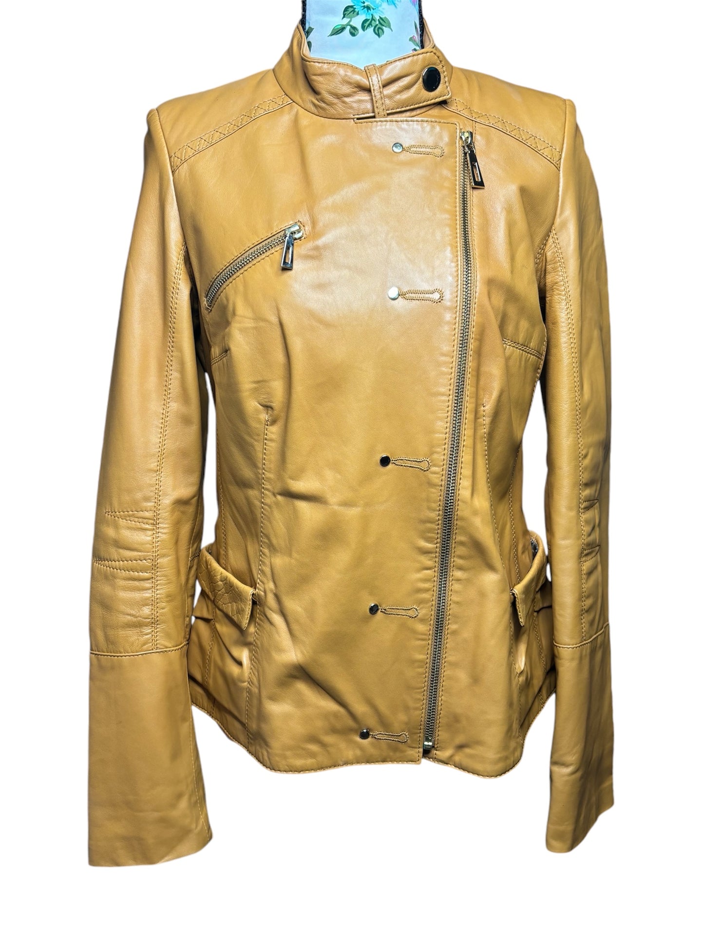 Crossi Yellow Turkish Leather Jacket Sz- M