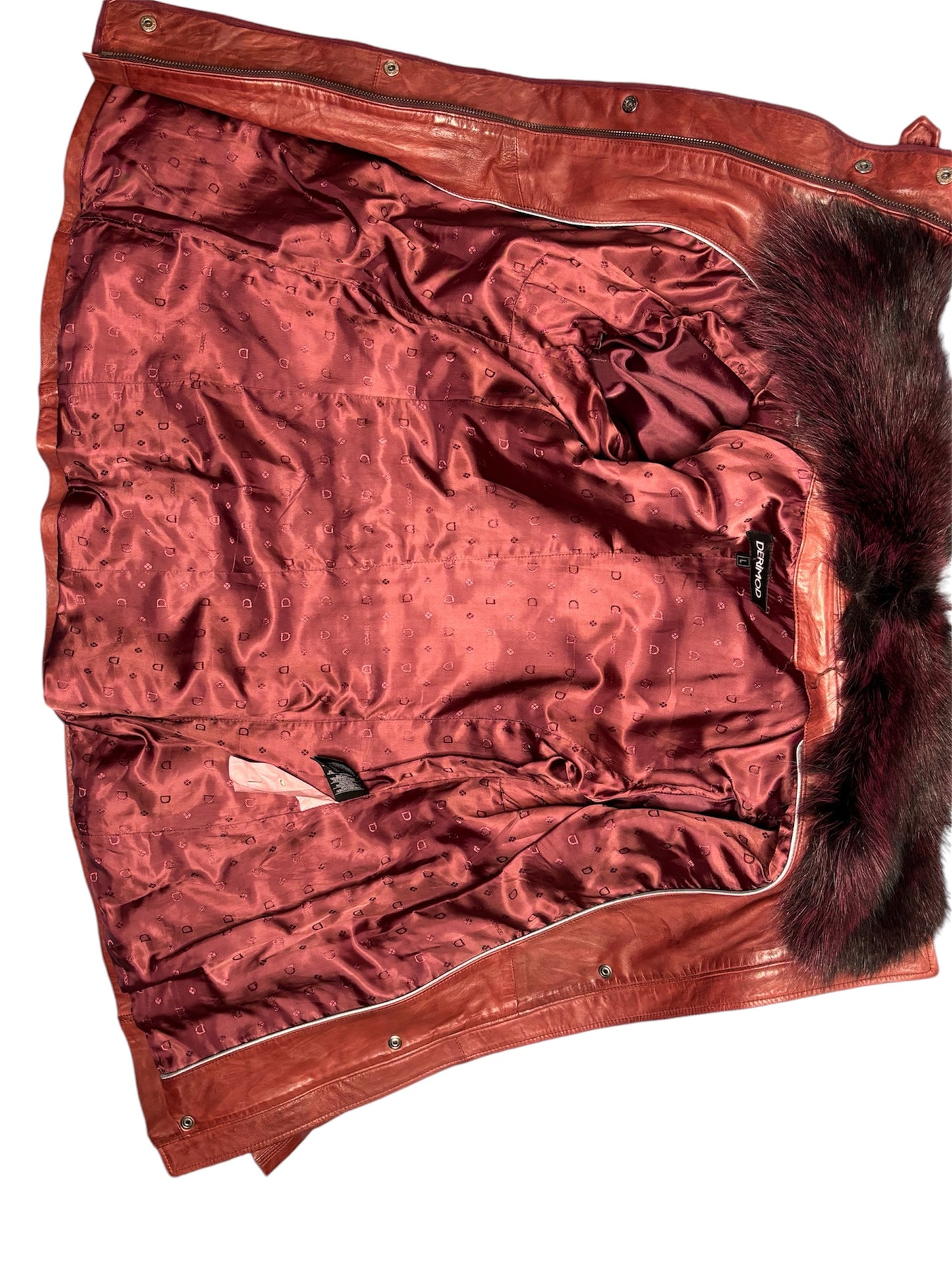 Derimod Red Turkish Leather Jacket with Removable Fur Collar Sz-M/L