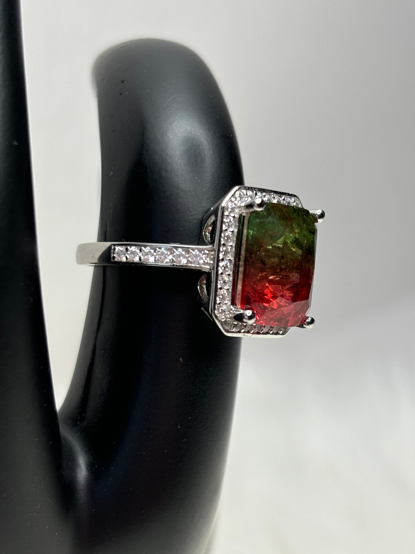 Elegant 6.20 ct Watermelon Quartz Designer Ring Sz 7