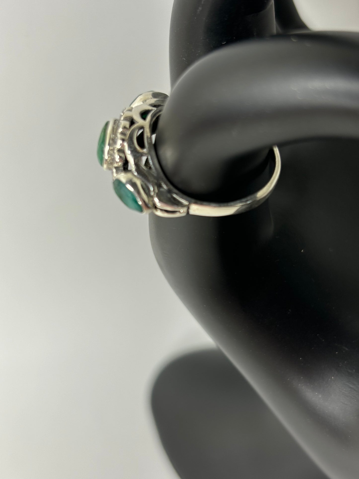 Sterling Silver 1.55 ct Natural Emerald Past Present Future Ring Sz 6.75