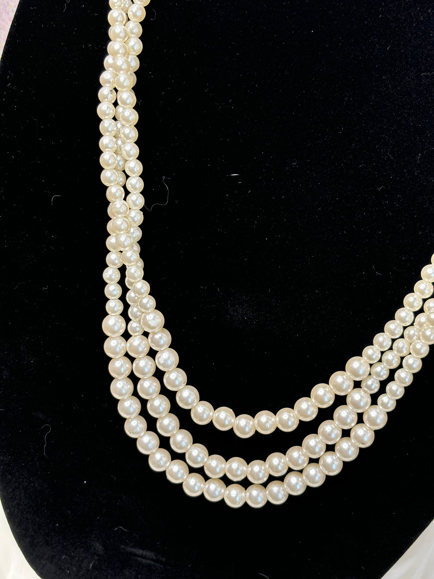 #0104 Three Strand Faux Pearl Necklace Light weight