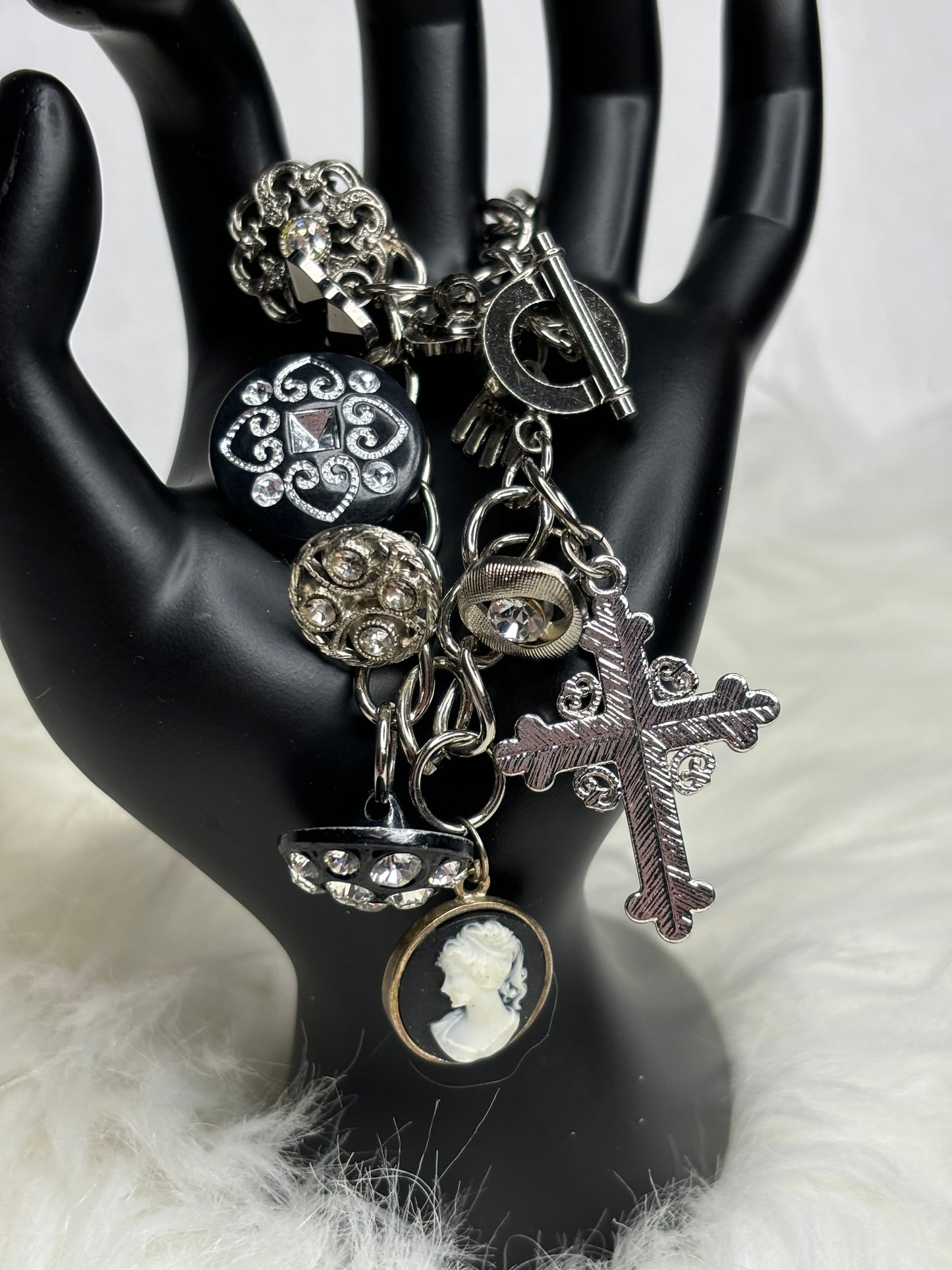 A213 Black and Silver Tone Charm Bracelet