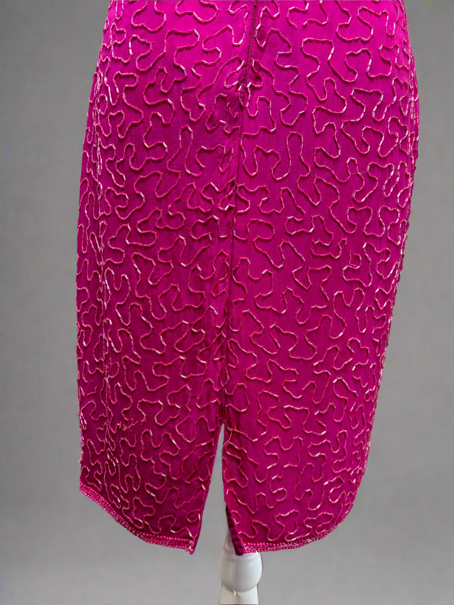 C017 Night Vogue Pink Beaded Cocktail Dress Sz M