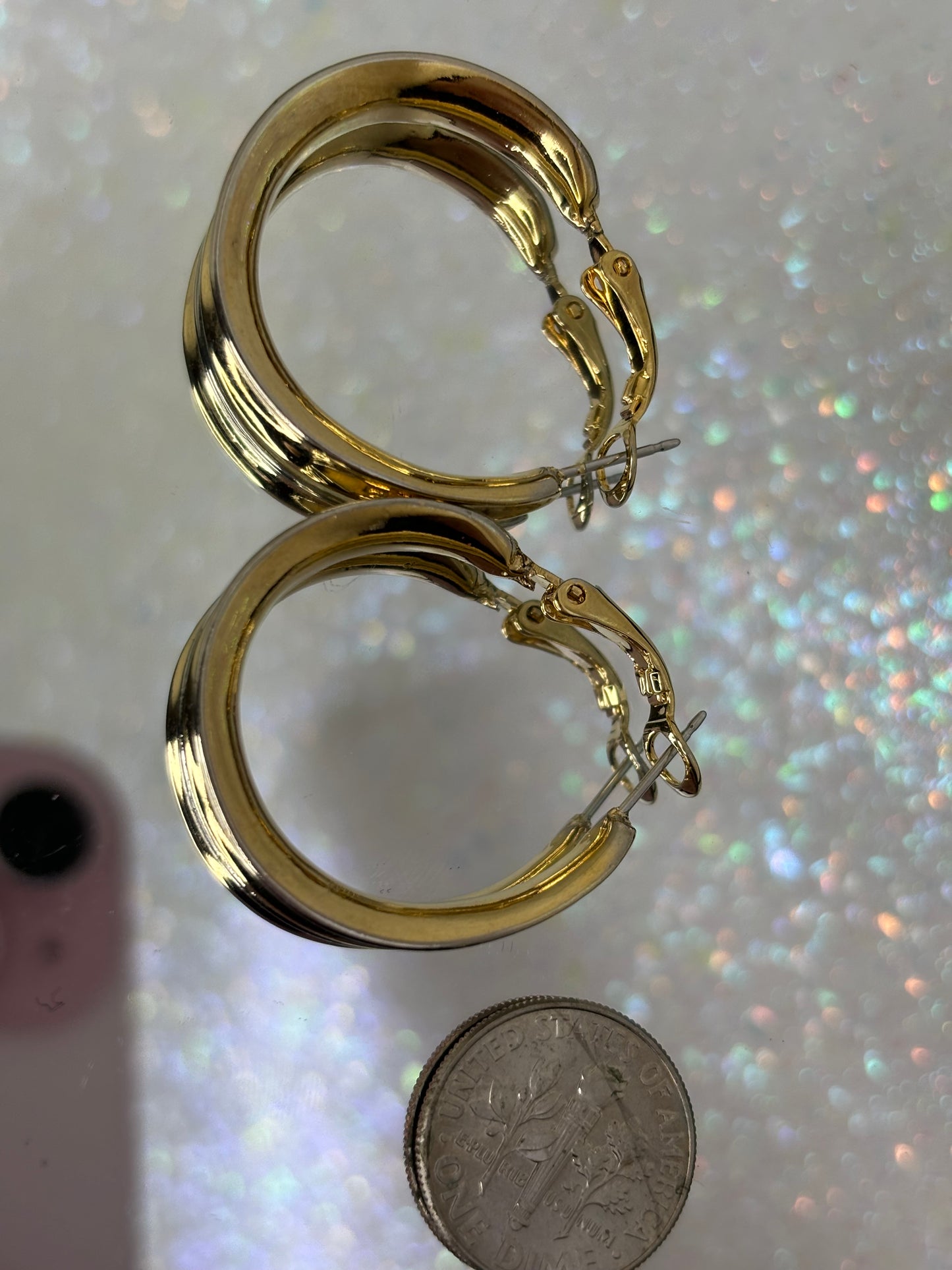 A013 Gold Toned Hoop Earrings 1”