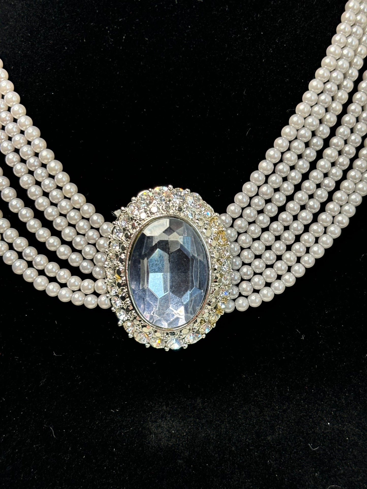 #0006 Stunning Pearl and Large Light Blue Crystal Necklace