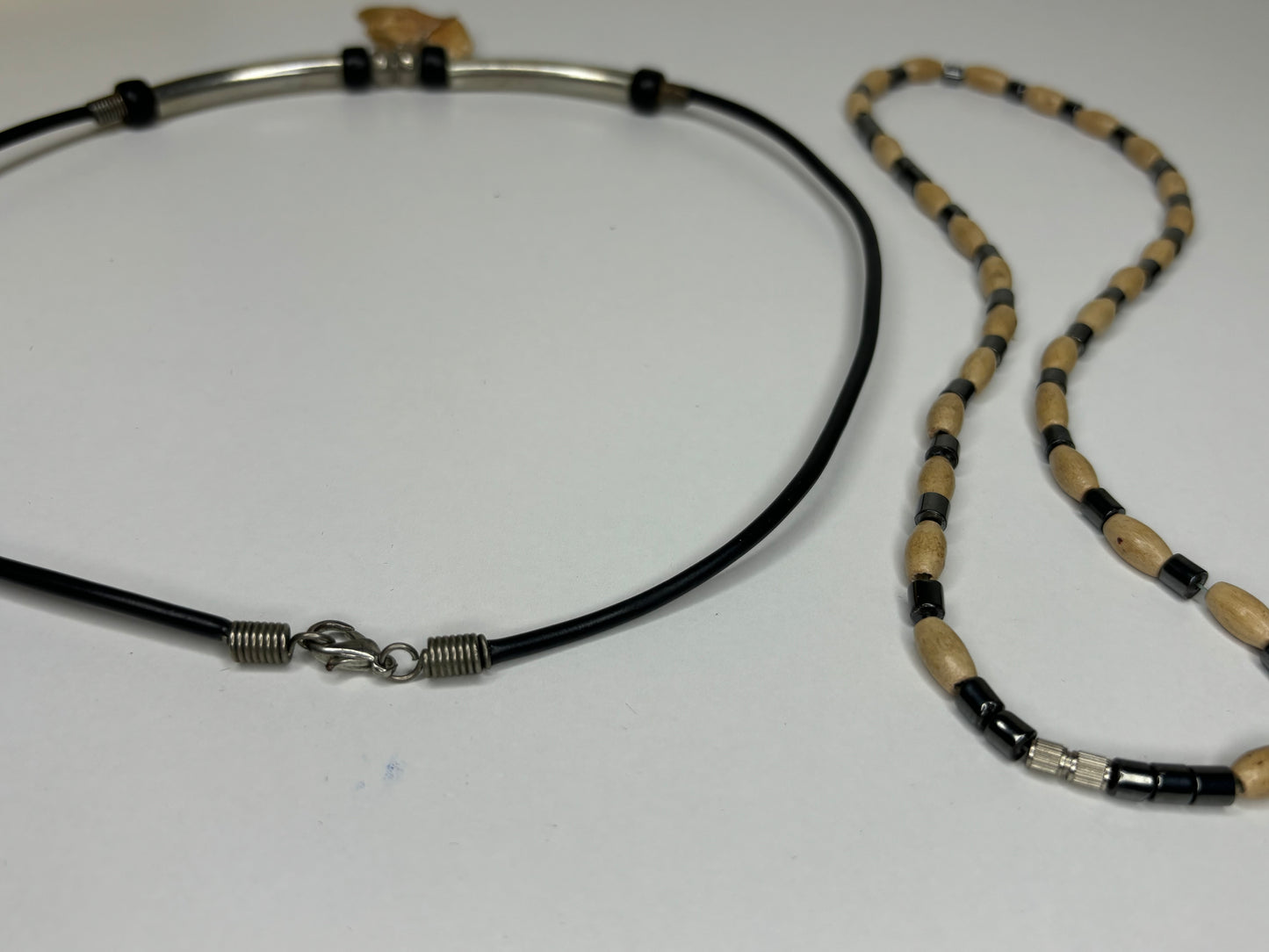 Set of Shark Tooth & Wood Beaded Necklace 16”