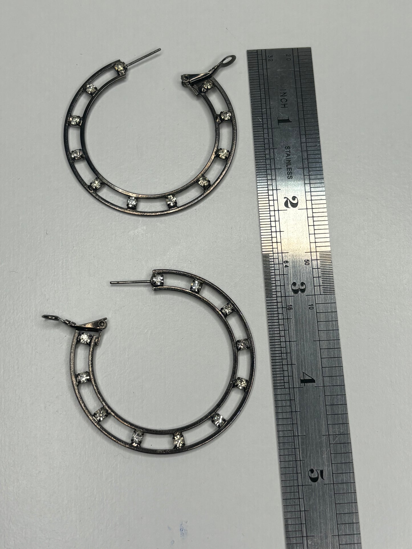 Large 2” Hoop Black and Cz Earrings