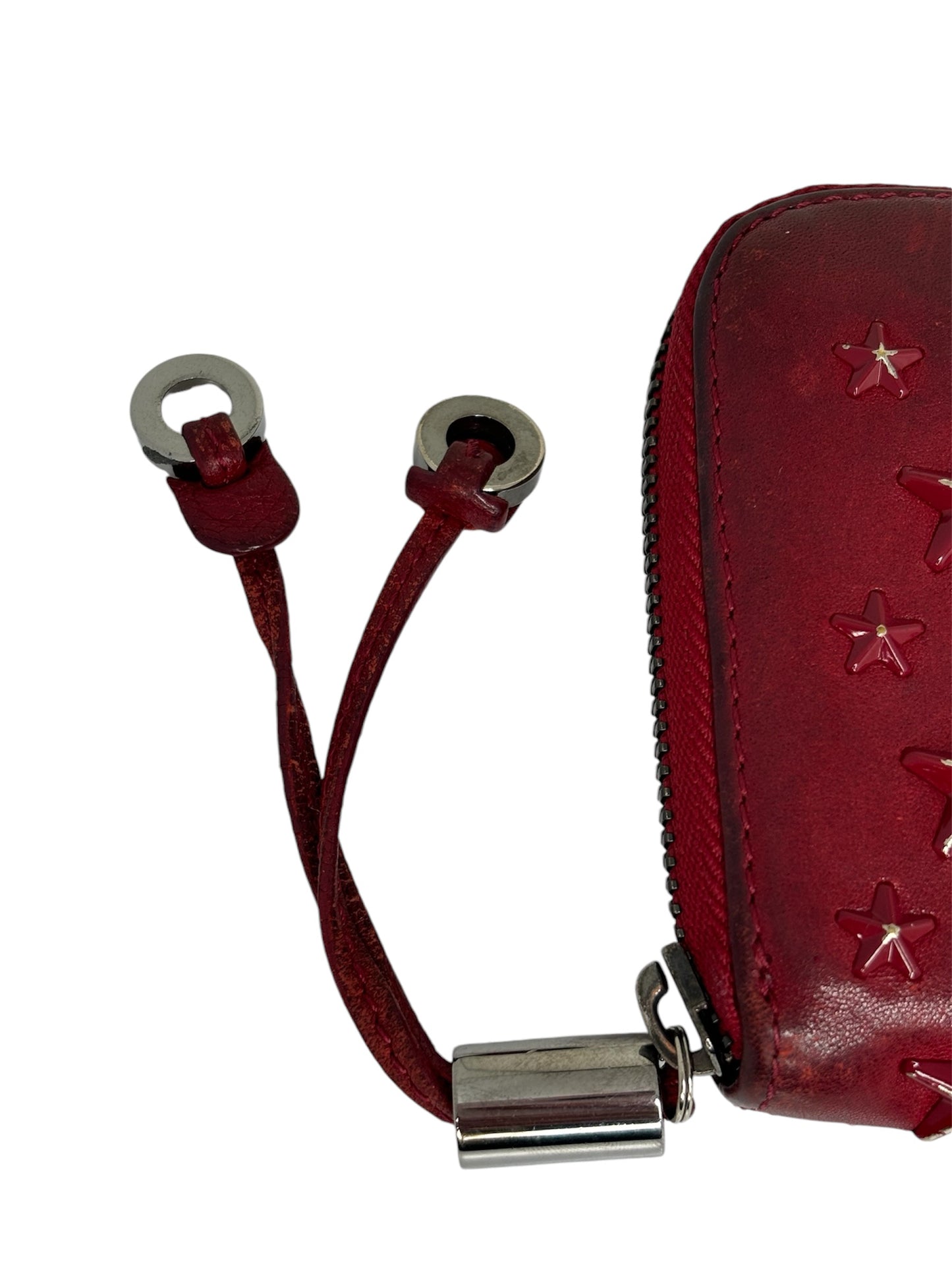 Authentic Jimmy Choo Rebel collection, mid-2010s Red Star-Studded Leather Zip-Around Wallet