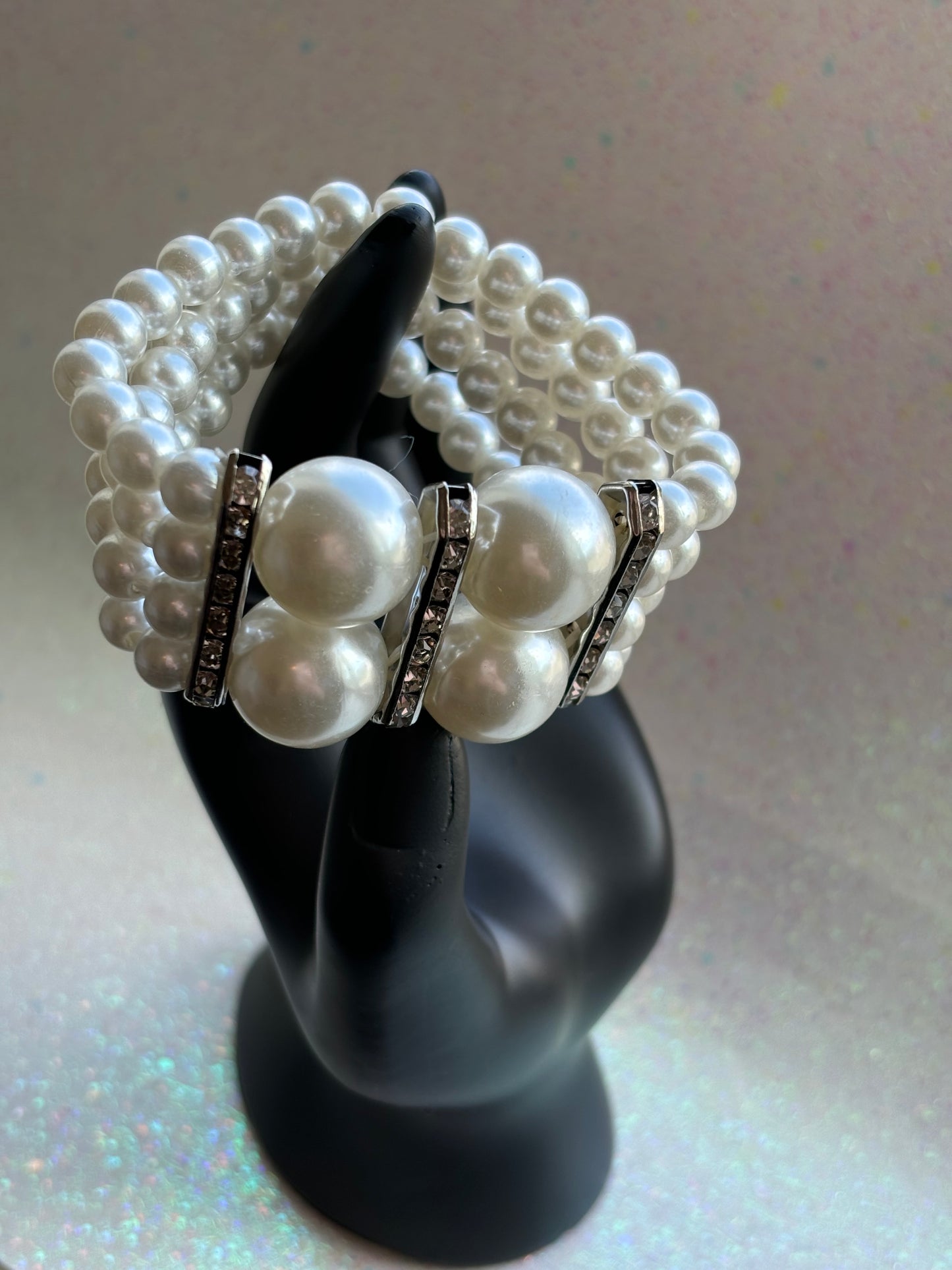 #0059 Large Faux Pearl Bracelet with Rhinestones#