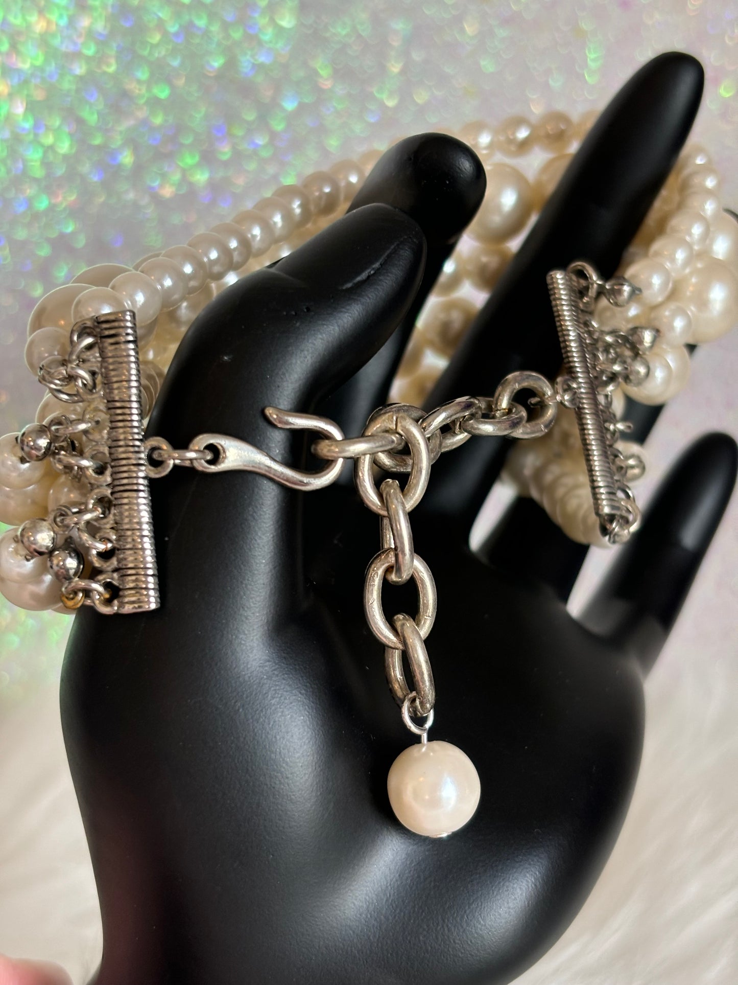 #0095 Vintage Multi Strand Faux Pearl Bracelet