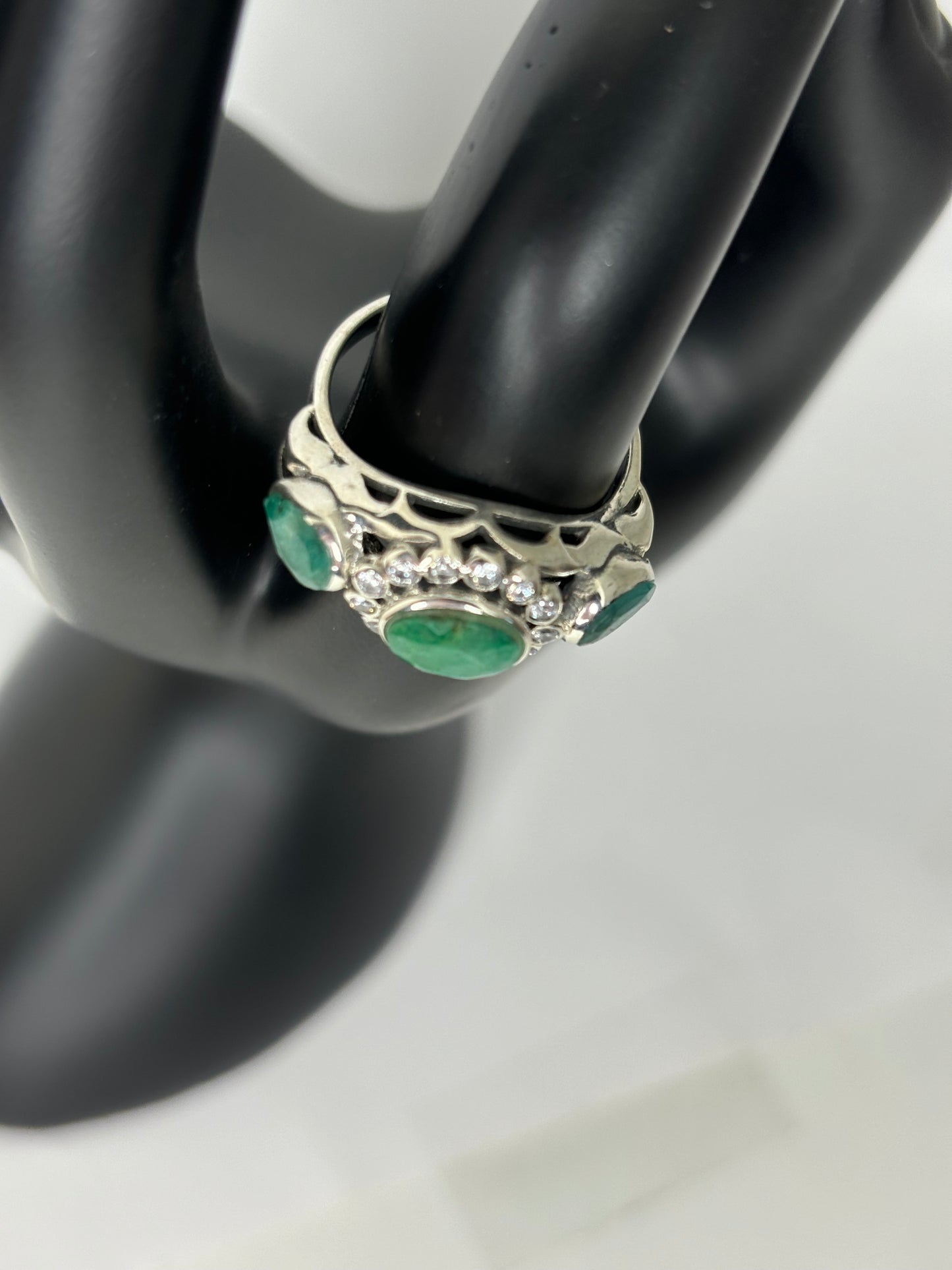 Sterling Silver 1.55 ct Natural Emerald Past Present Future Ring Sz 6.75