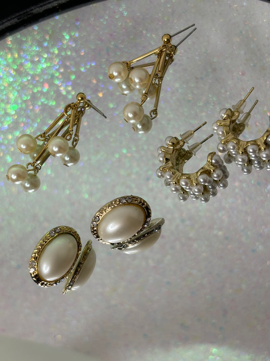 #0169  Set of Gold Toned Pearl Earrings