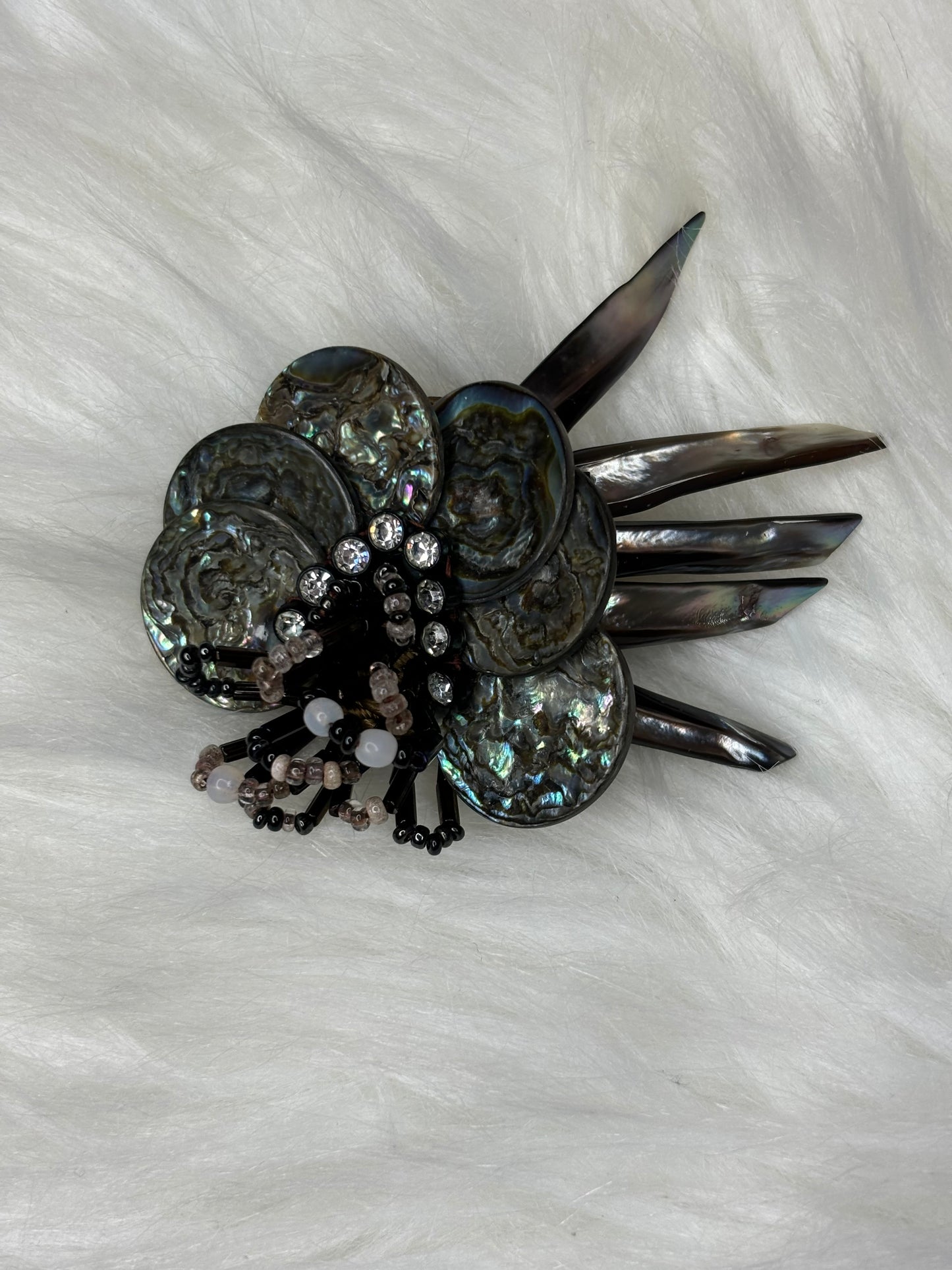 A218 Vintage Abalone and Beaded  Brooch