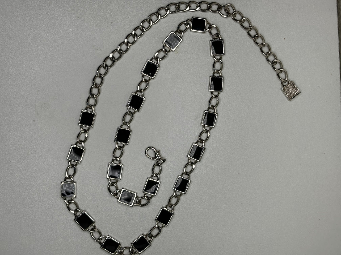 C015 Vintage Silver Tone and Black Waist Chain/Belt