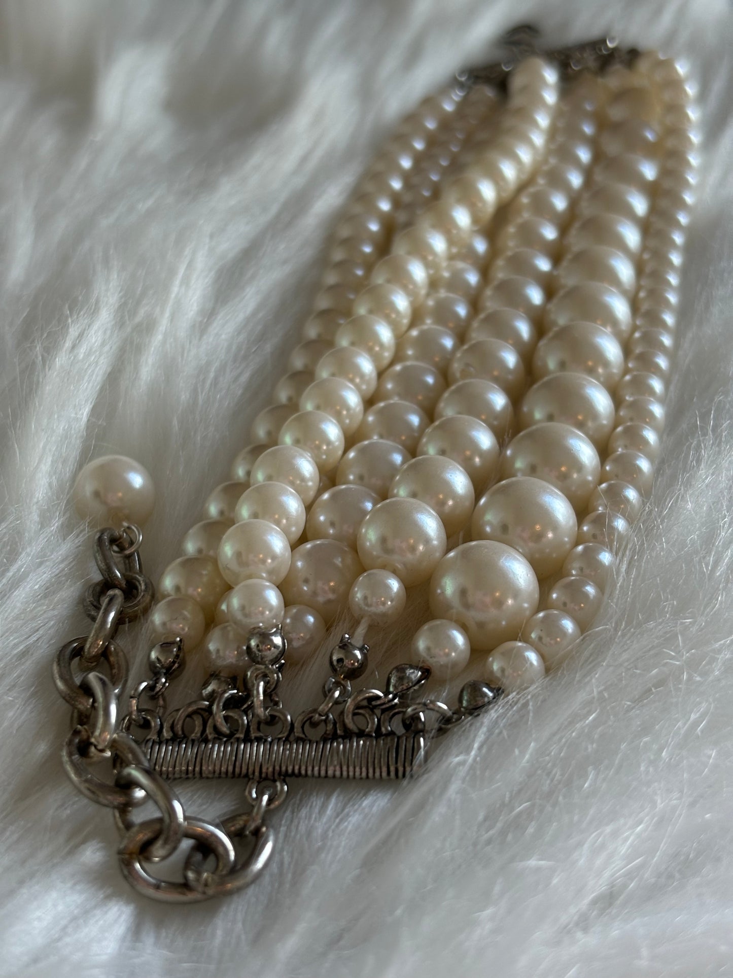 #0095 Vintage Multi Strand Faux Pearl Bracelet