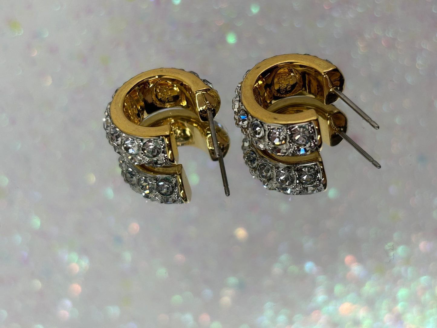 A012 Joan Rivers (signed) Gold Tone and Crystal Earrings