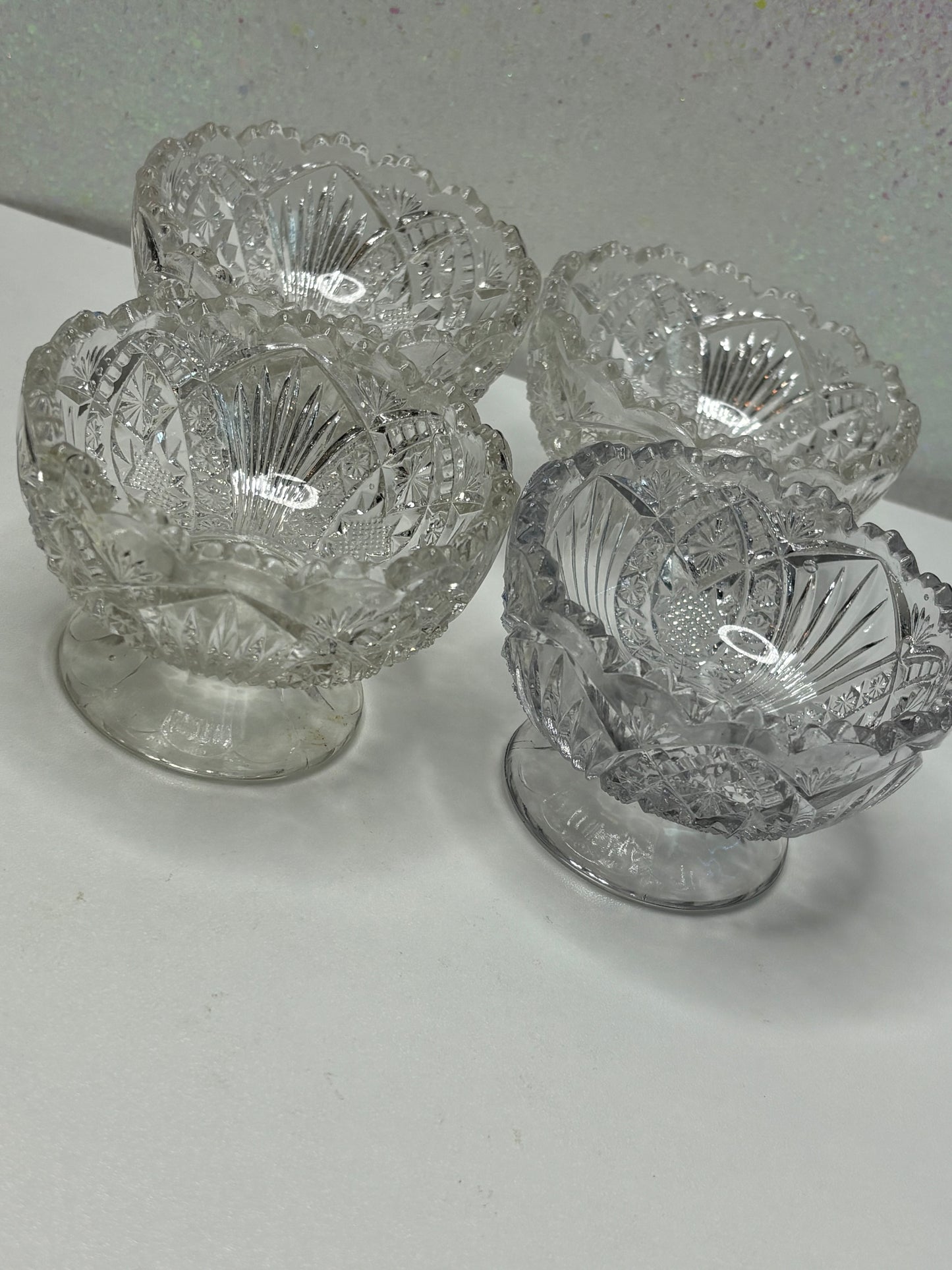 A025 Higbee Glass Co Madora Pattern Sherbet Dessert Dish Cups Set of 4 Circa 1910s