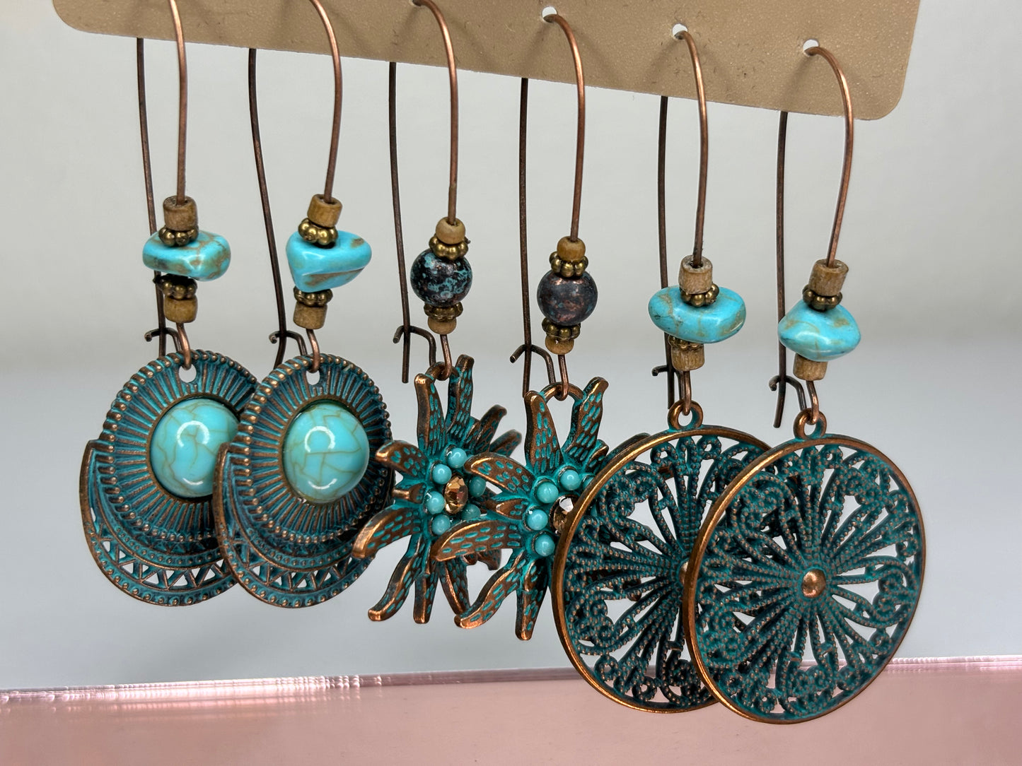 C001 Set of Three Faux Patina Earrings