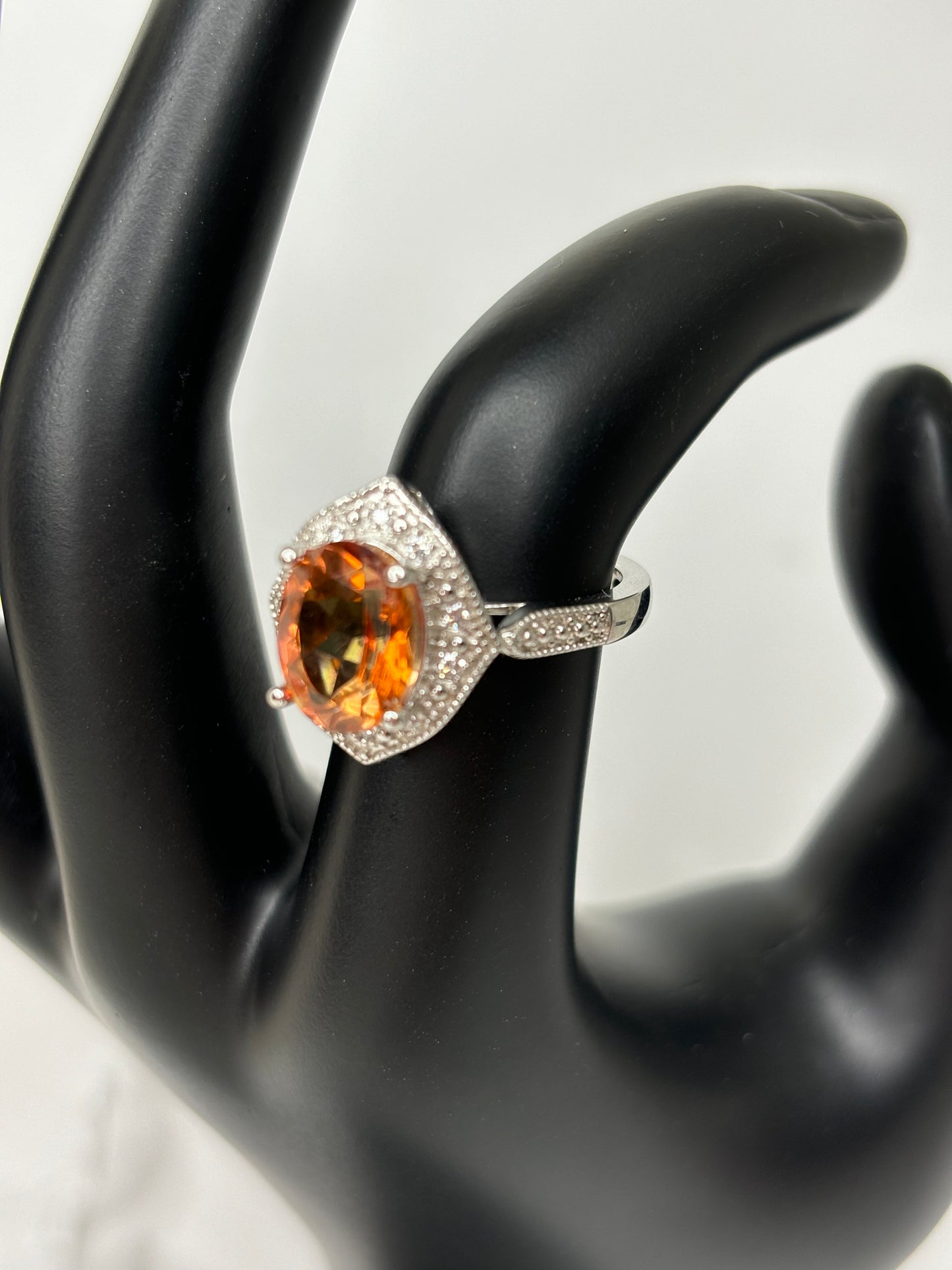 Oval 3.64 ct Natural Twilight Topaz & Diamond Ring Sz 6.25 Sterling Silver