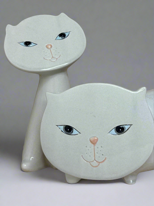 Set Of Two MCM Vintage Flat Face Ceramic Cats