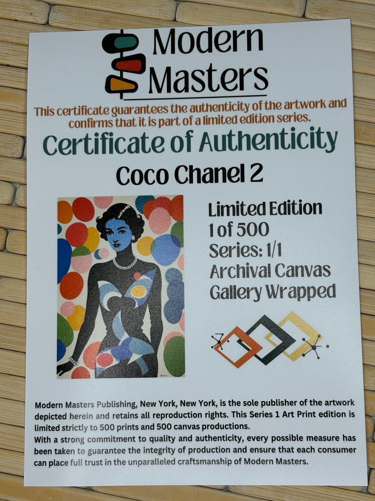 Coco Chanel CANVAS Limited Edition Modern Masters 18”x 24” - Certificate Included