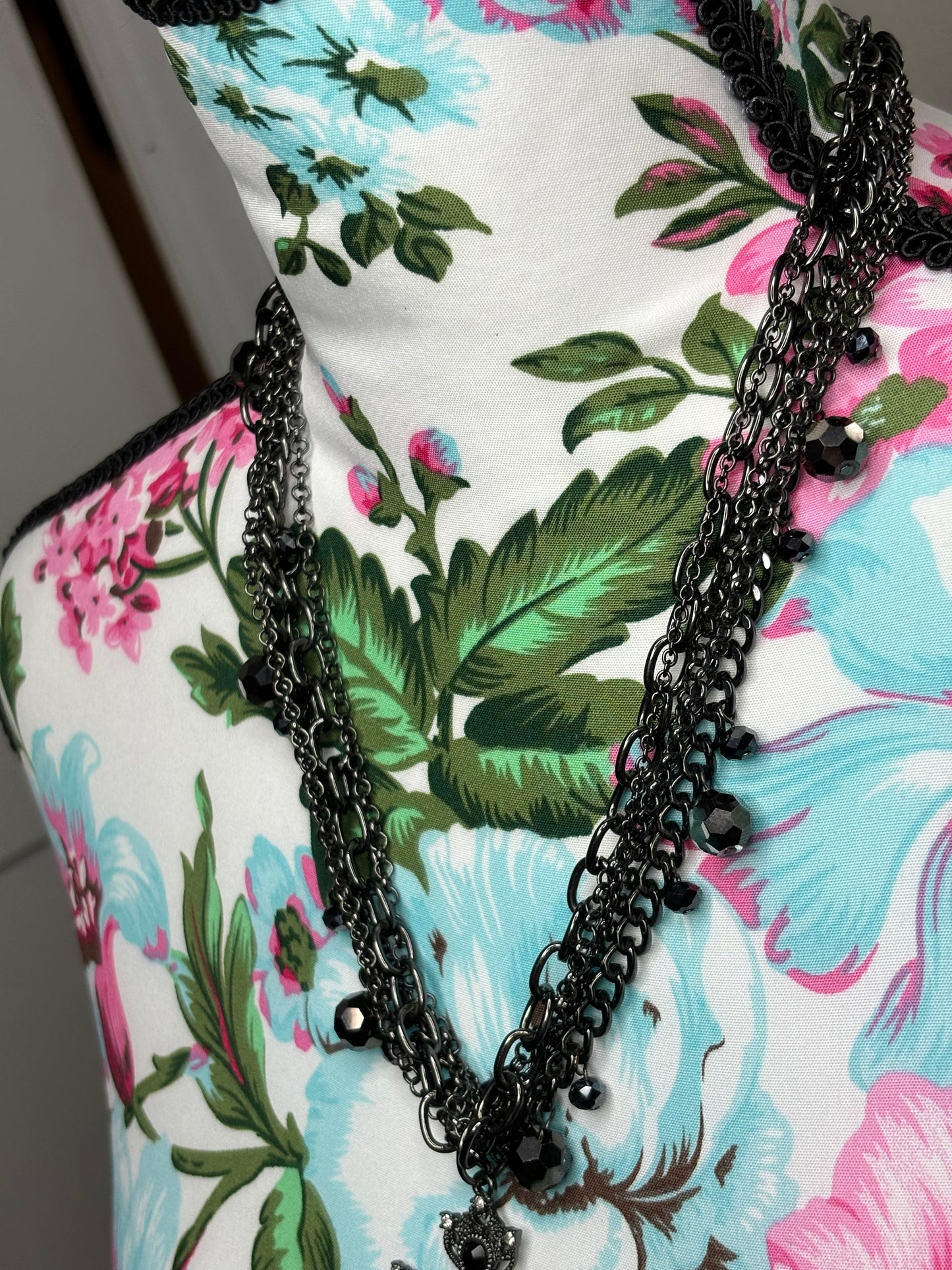 A174 Black Multi Chain and Cross Necklace 18”