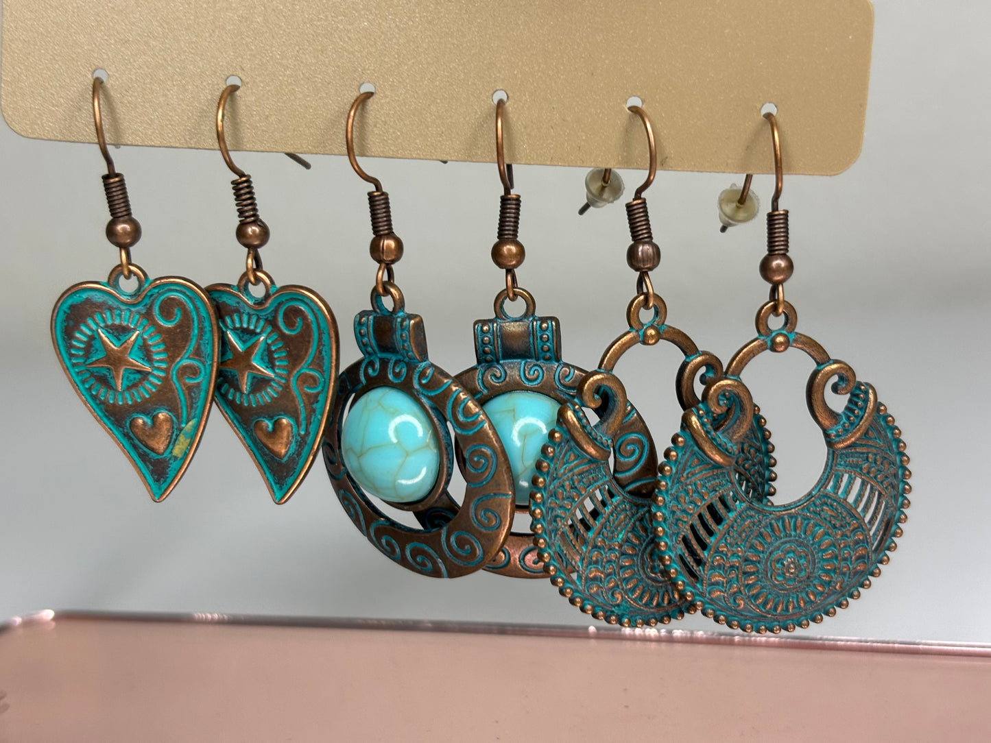 Set of Three Faux Patina Earrings