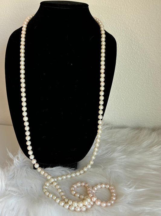 #0113 Gorgeous Faux Pearl/Bead White/Pink Necklace