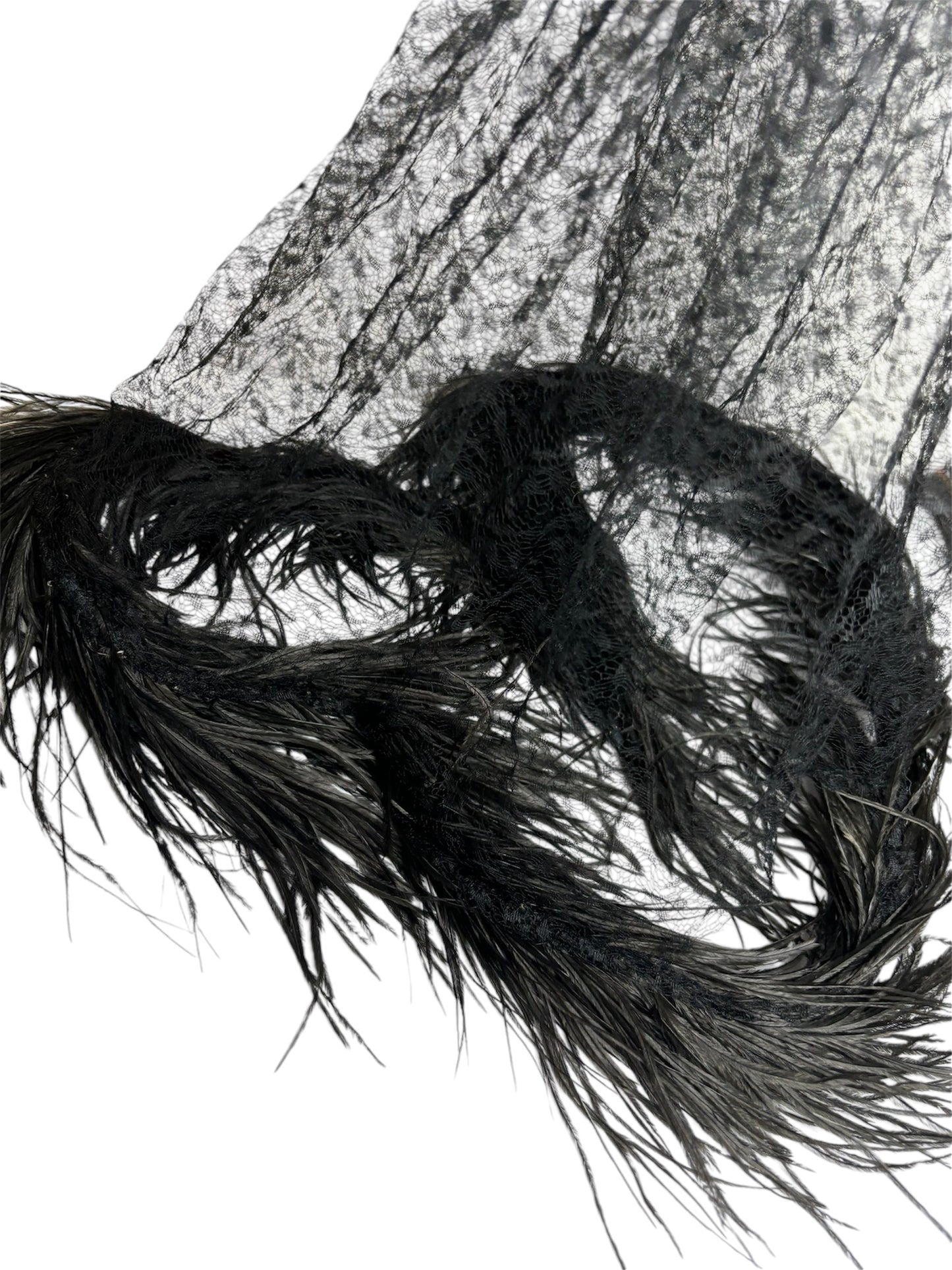 Vintage Black Feather and Lace Head Dress