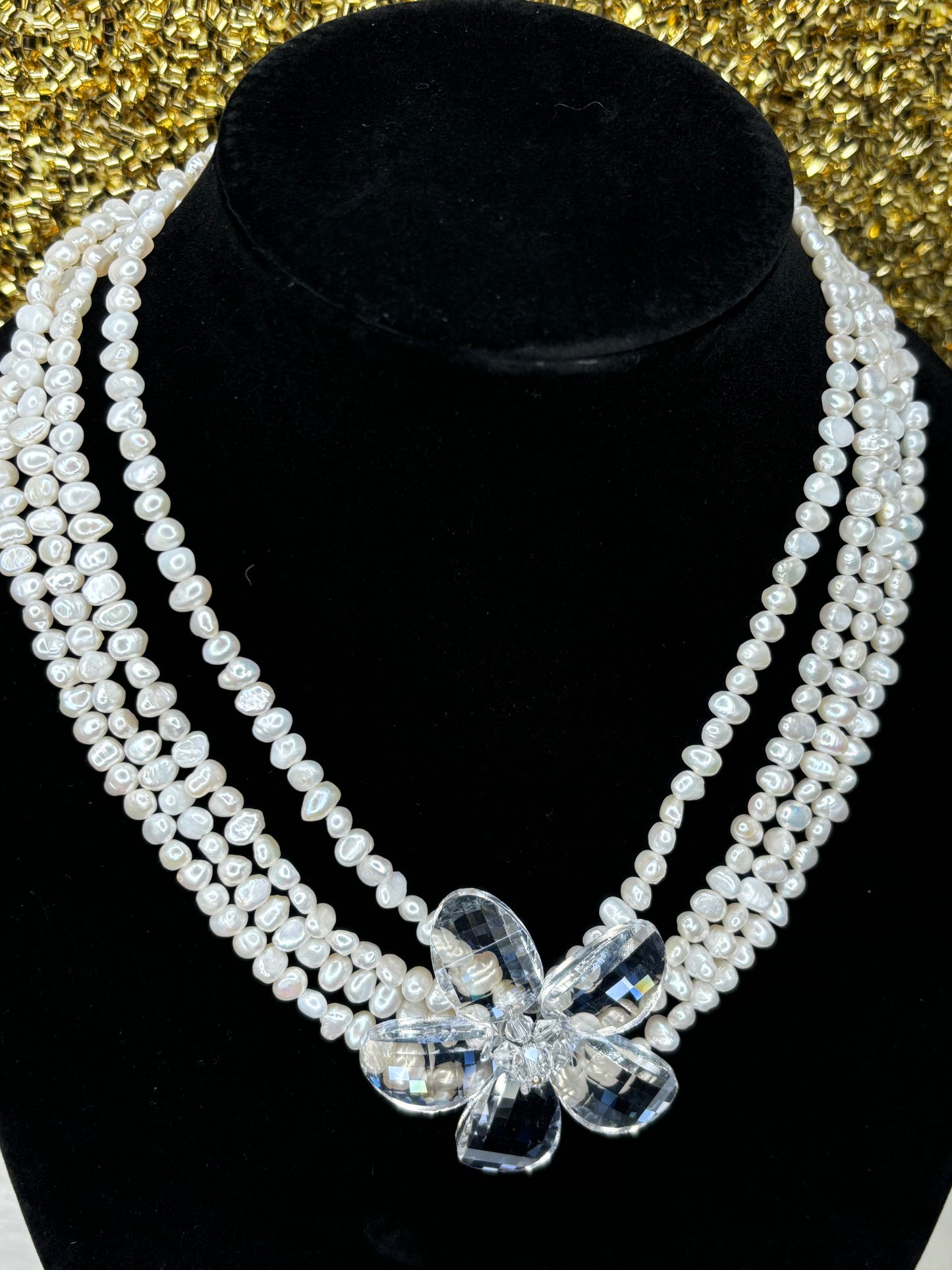 #0031 Stunning Multi-Strand Pearl and Flower Necklace