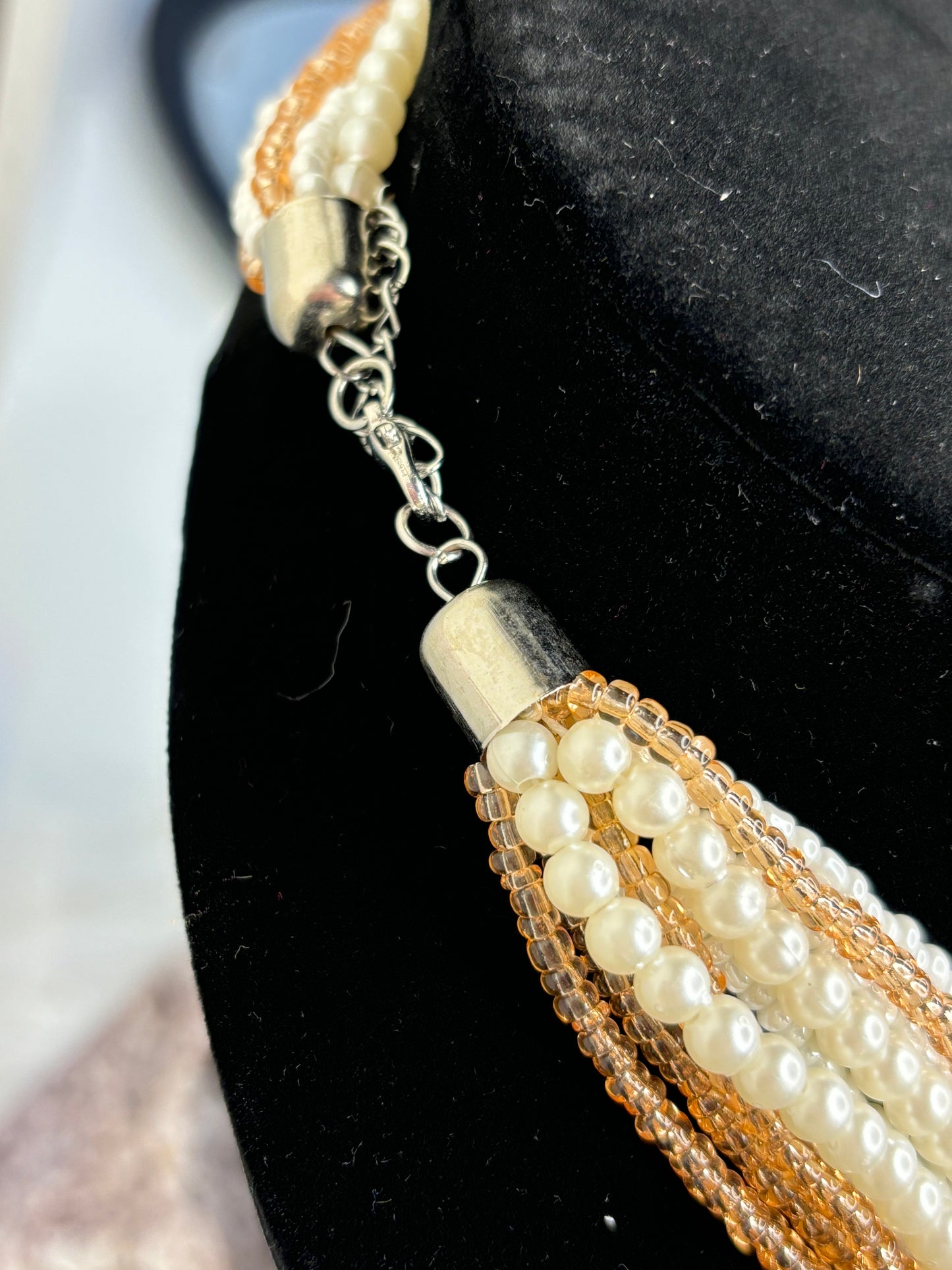 #0007 Beaded and Pearl Multi-Strand Necklace