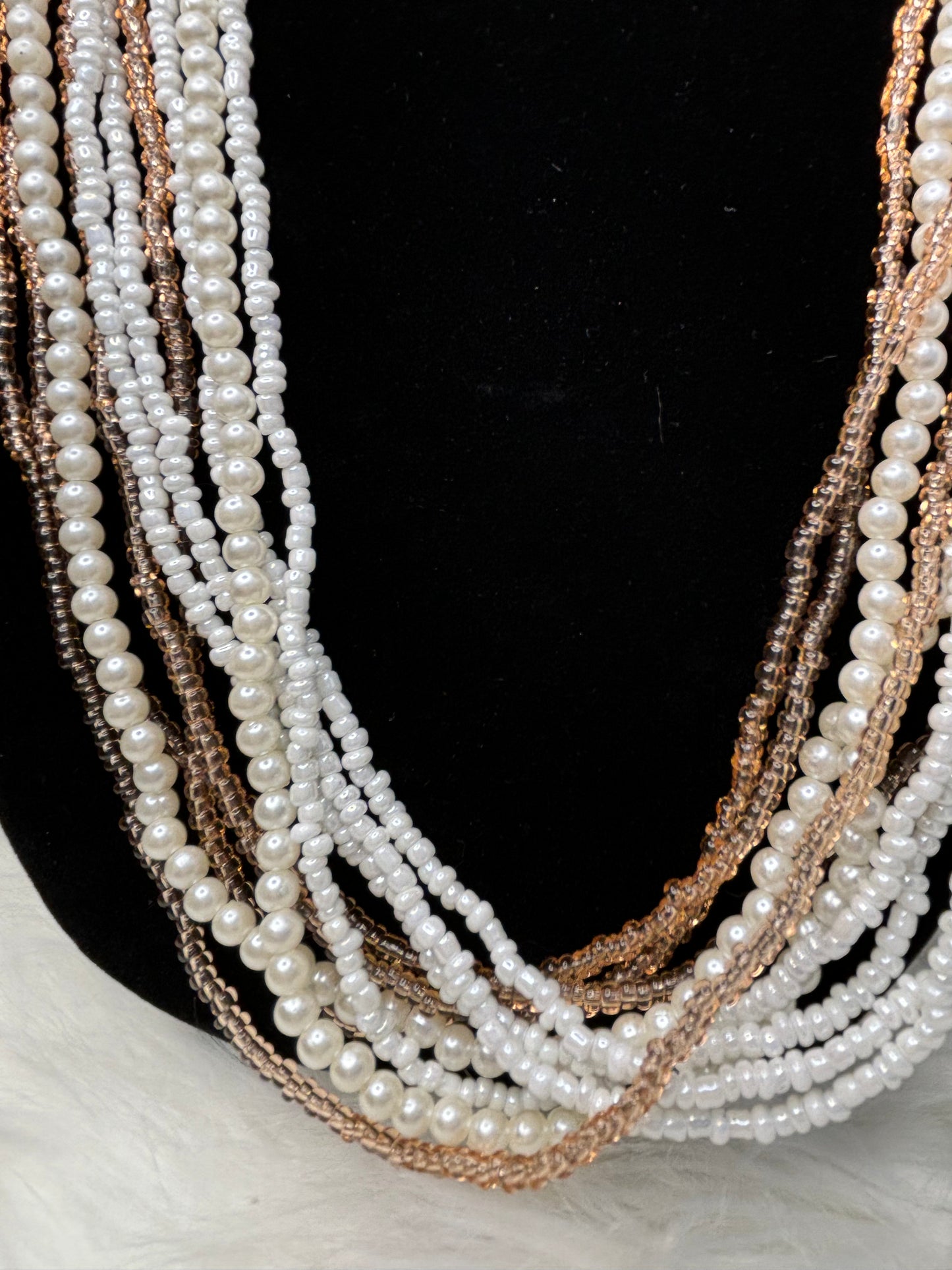 #0007 Beaded and Pearl Multi-Strand Necklace