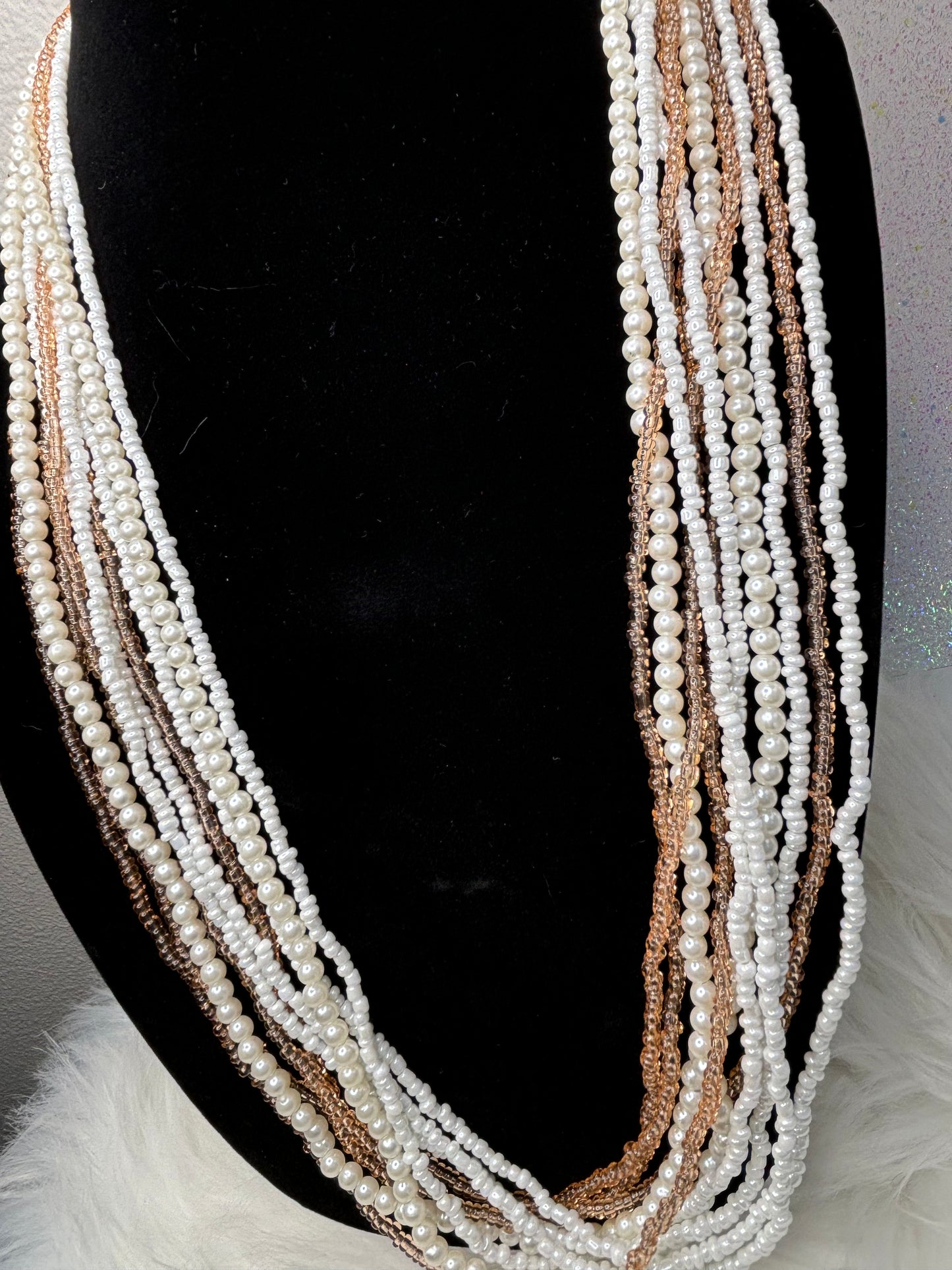 #0007 Beaded and Pearl Multi-Strand Necklace