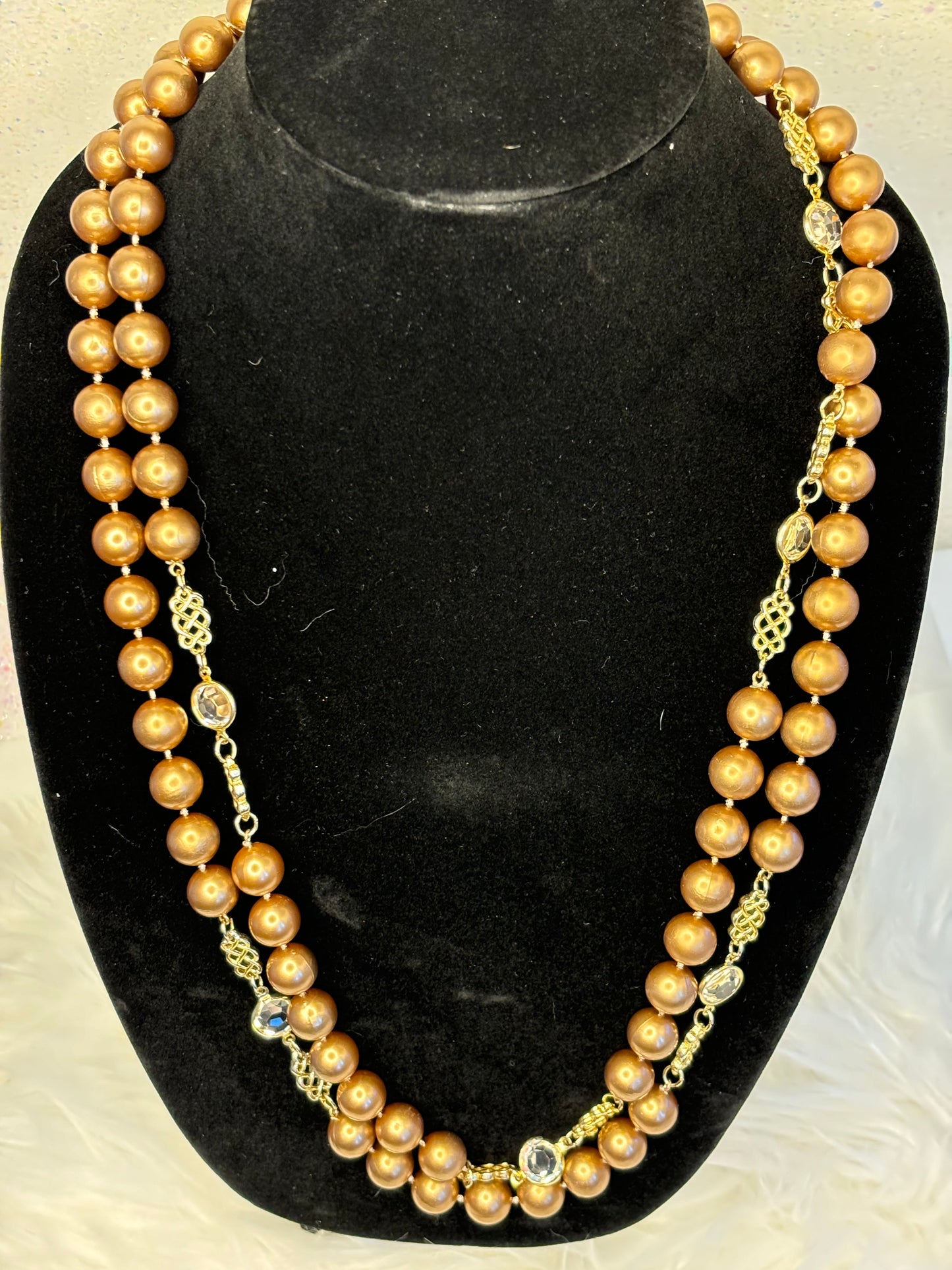 #0024 58" Brown Pearl Necklace with Crystal Detail