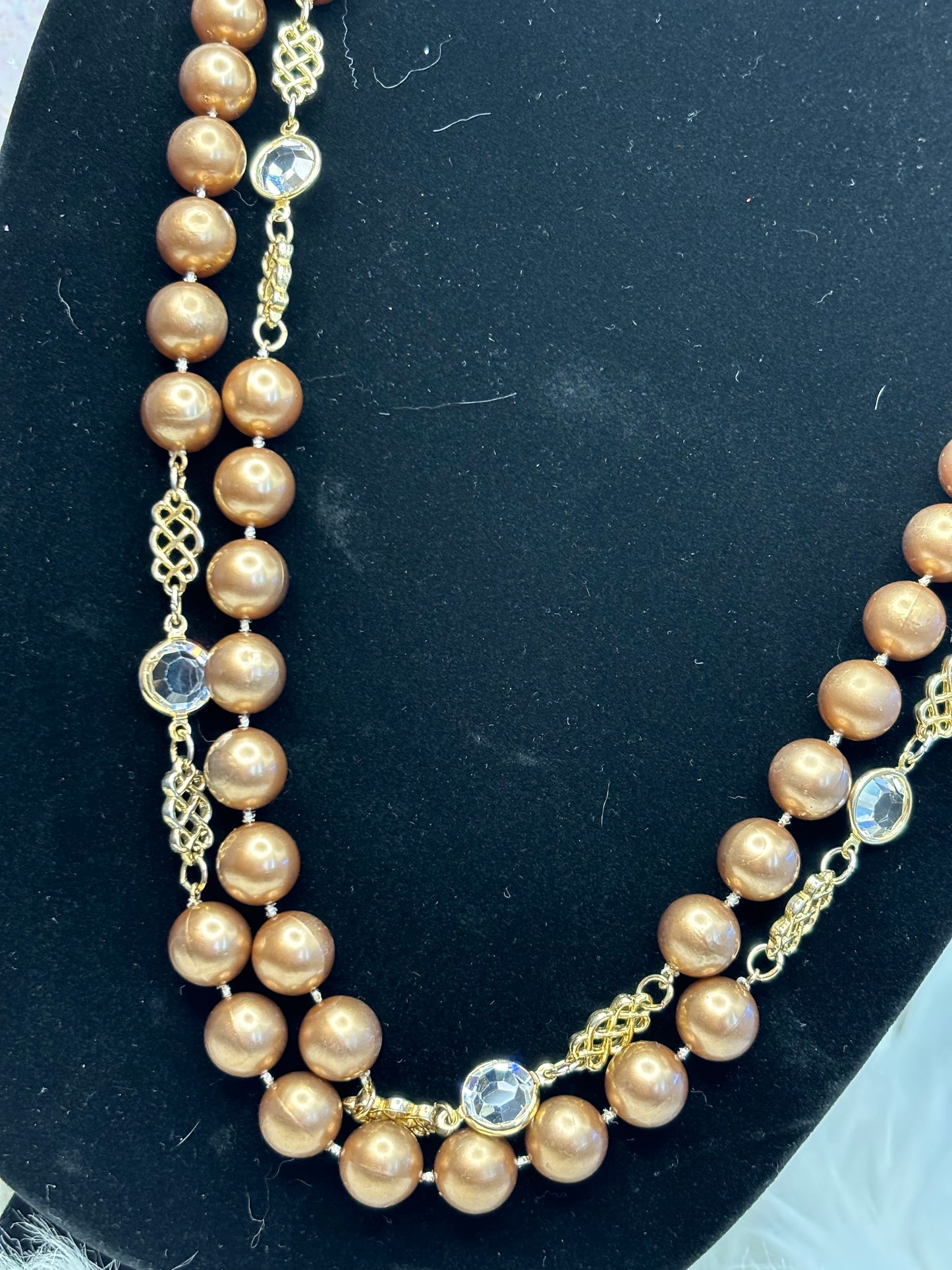 #0024 58" Brown Pearl Necklace with Crystal Detail