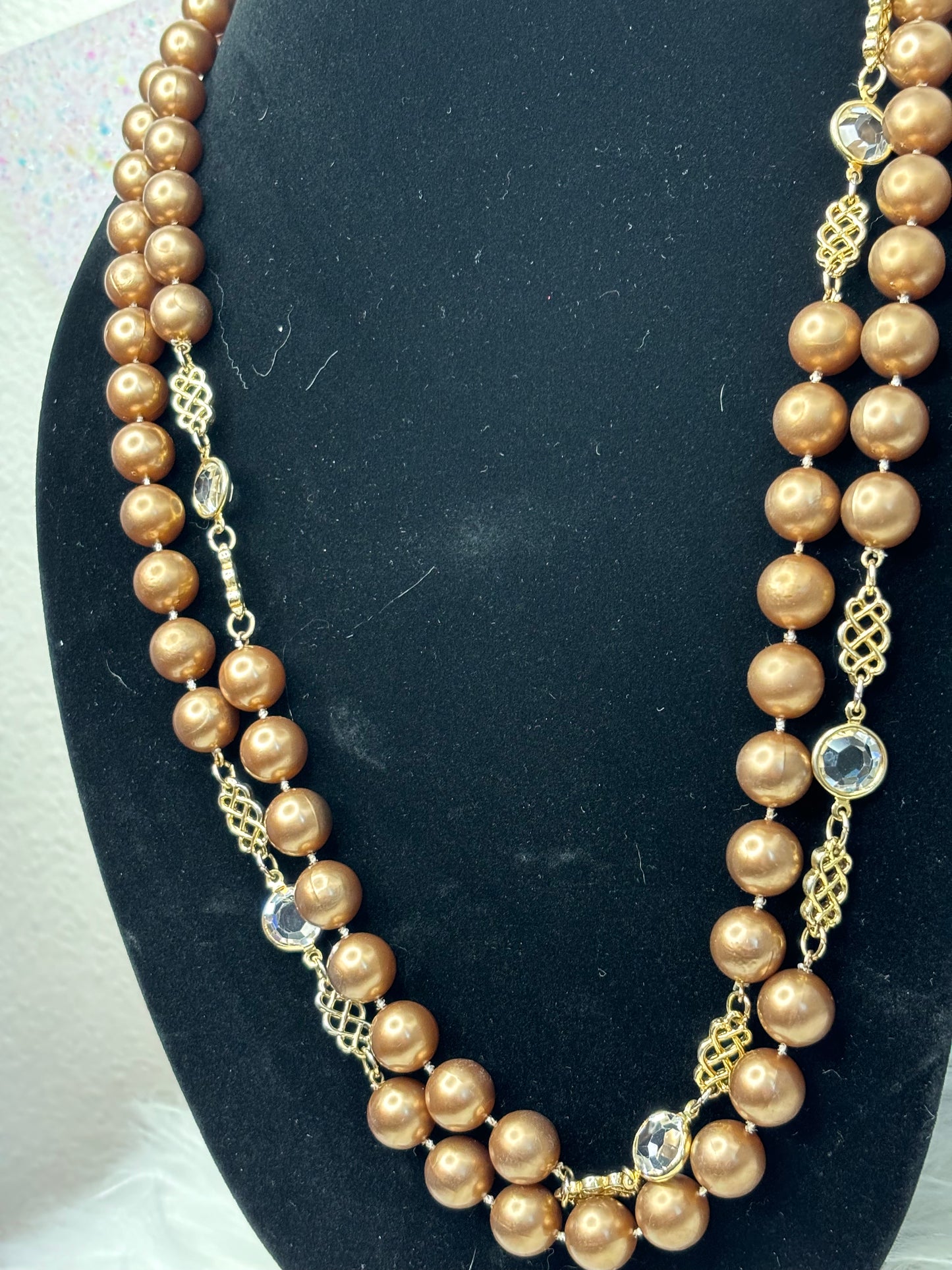 #0024 58" Brown Pearl Necklace with Crystal Detail