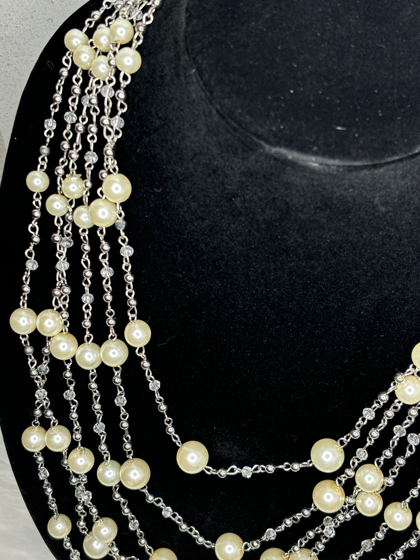 #0087 Silver Toned Pearl and Bead Necklace